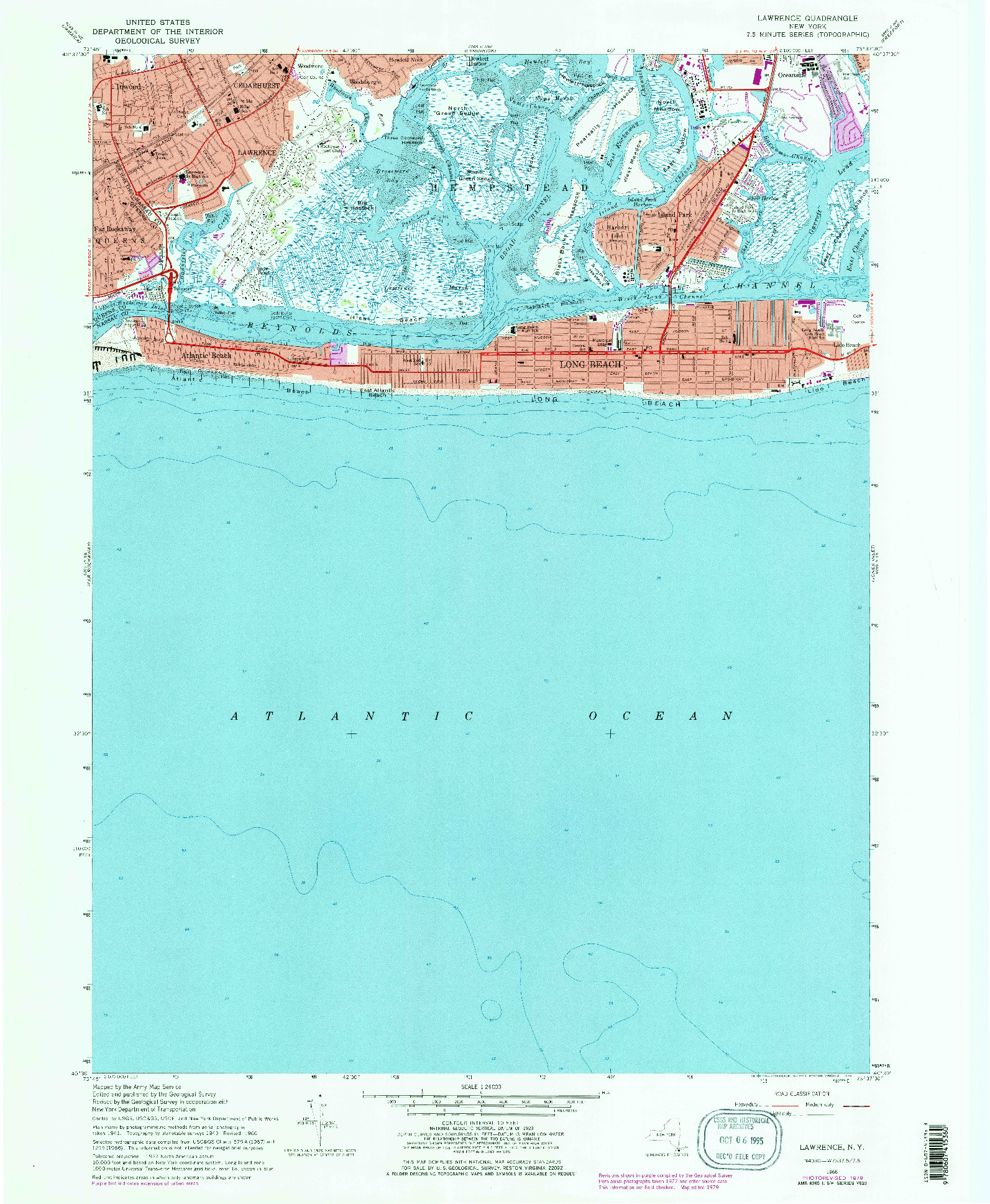 USGS 1:24000-SCALE QUADRANGLE FOR LAWRENCE, NY 1966