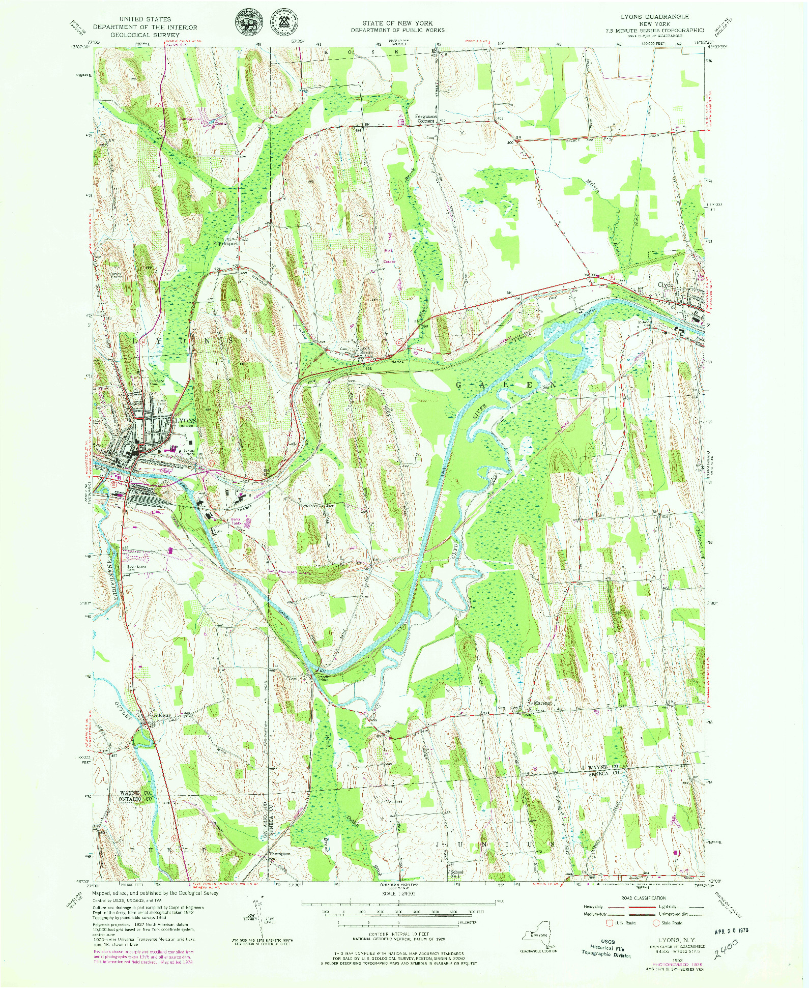 USGS 1:24000-SCALE QUADRANGLE FOR LYONS, NY 1953