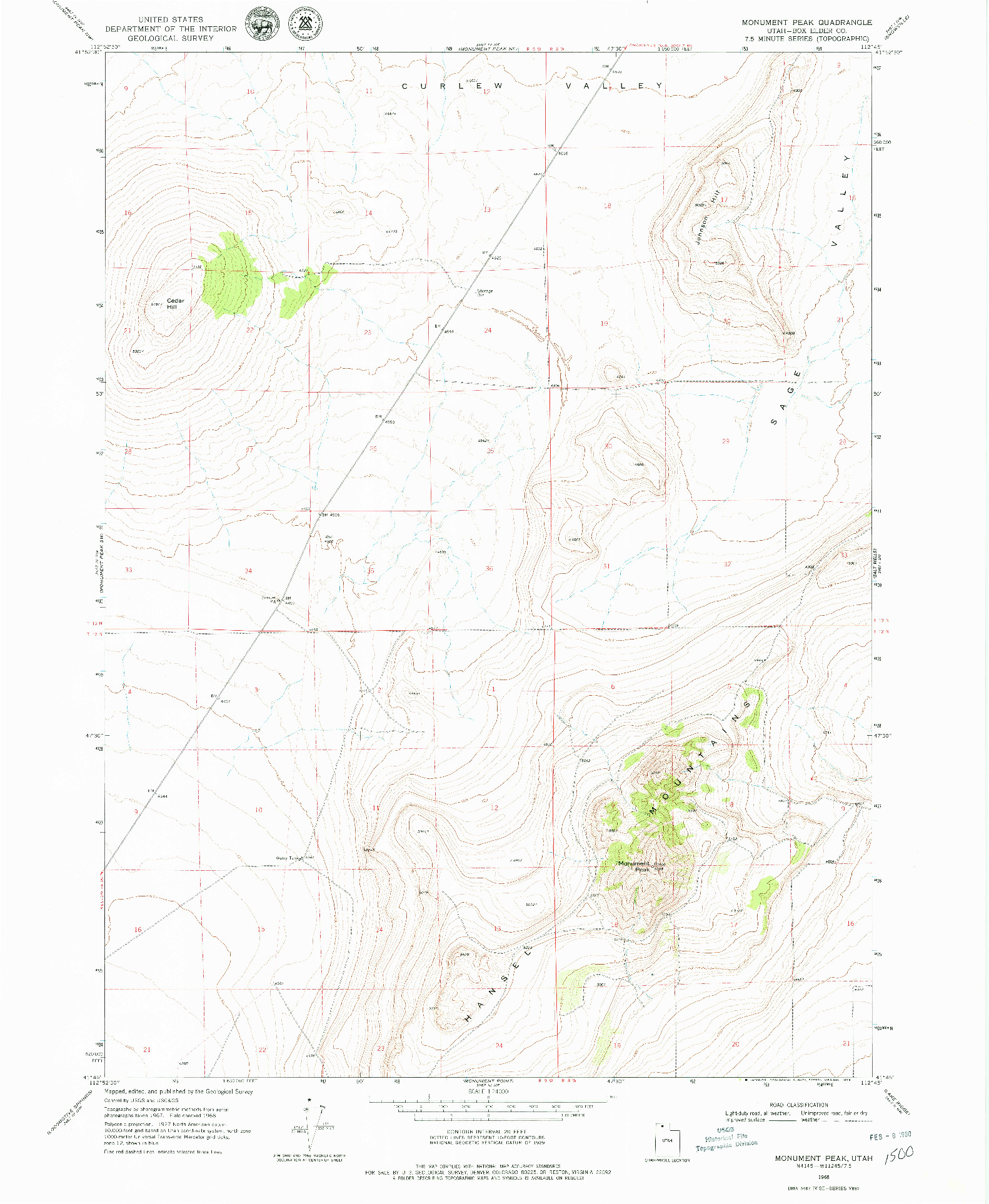 USGS 1:24000-SCALE QUADRANGLE FOR MONUMENT PEAK, UT 1968