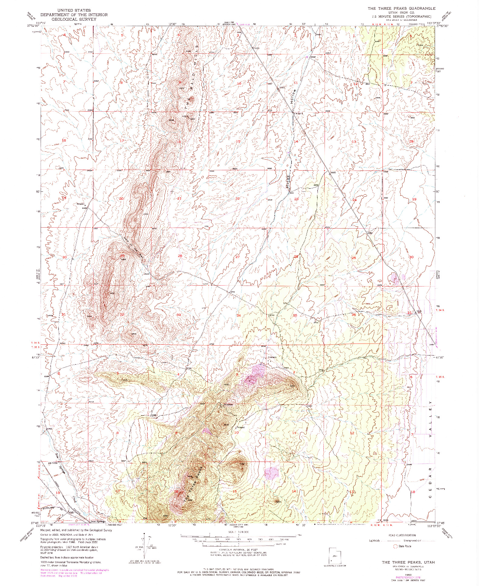 USGS 1:24000-SCALE QUADRANGLE FOR THE THREE PEAKS, UT 1950