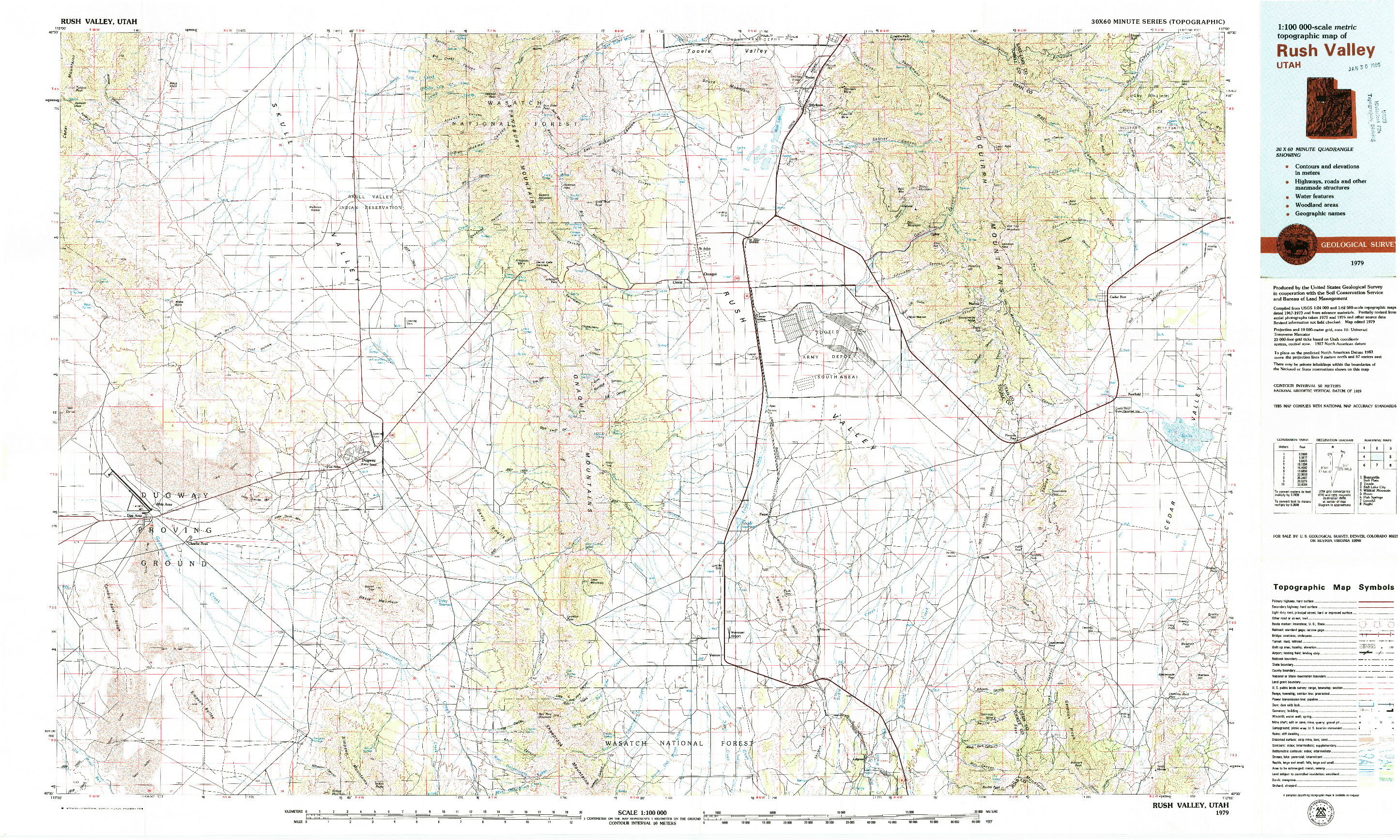 USGS 1:100000-SCALE QUADRANGLE FOR RUSH VALLEY, UT 1979