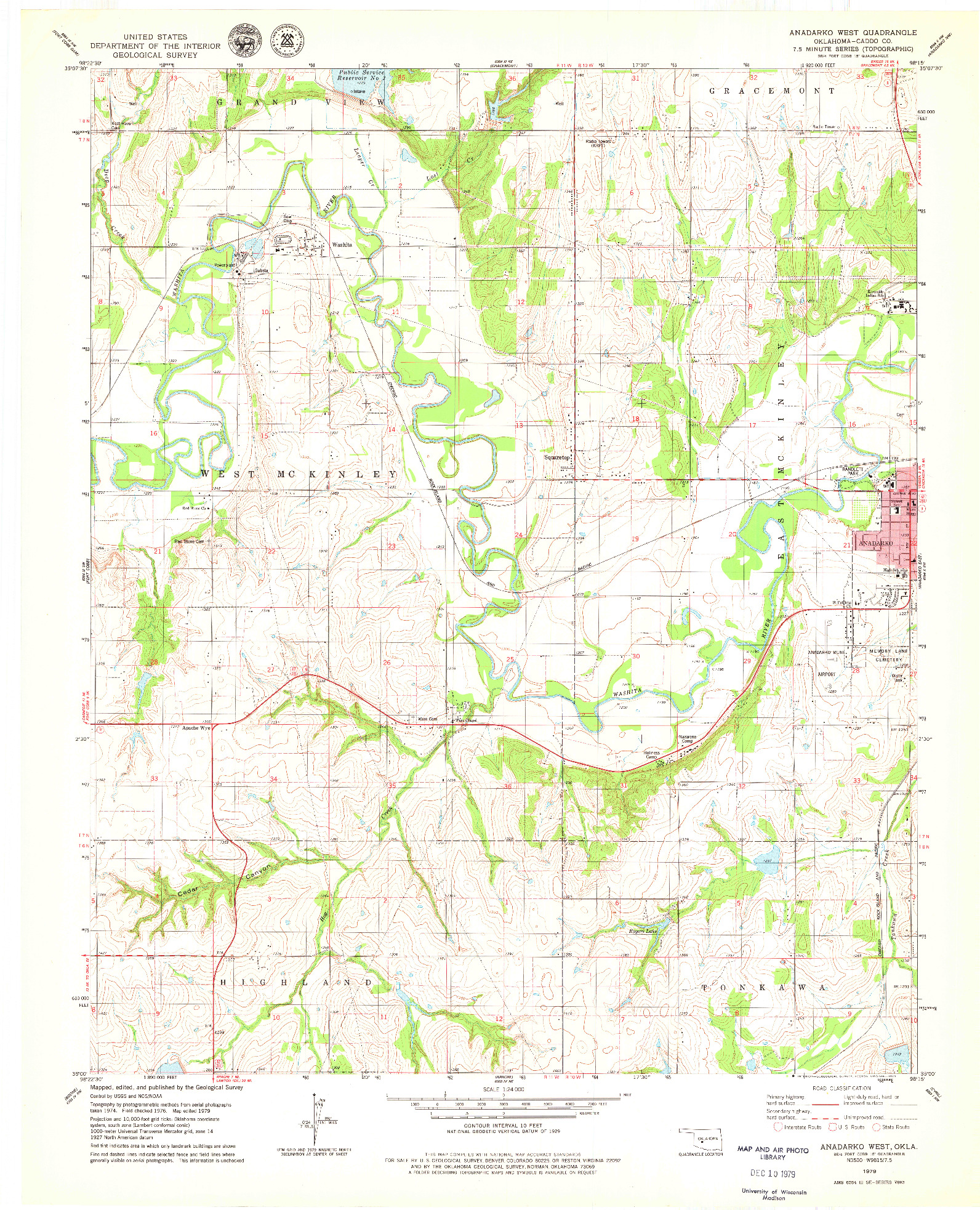 USGS 1:24000-SCALE QUADRANGLE FOR ANADARKO WEST, OK 1979