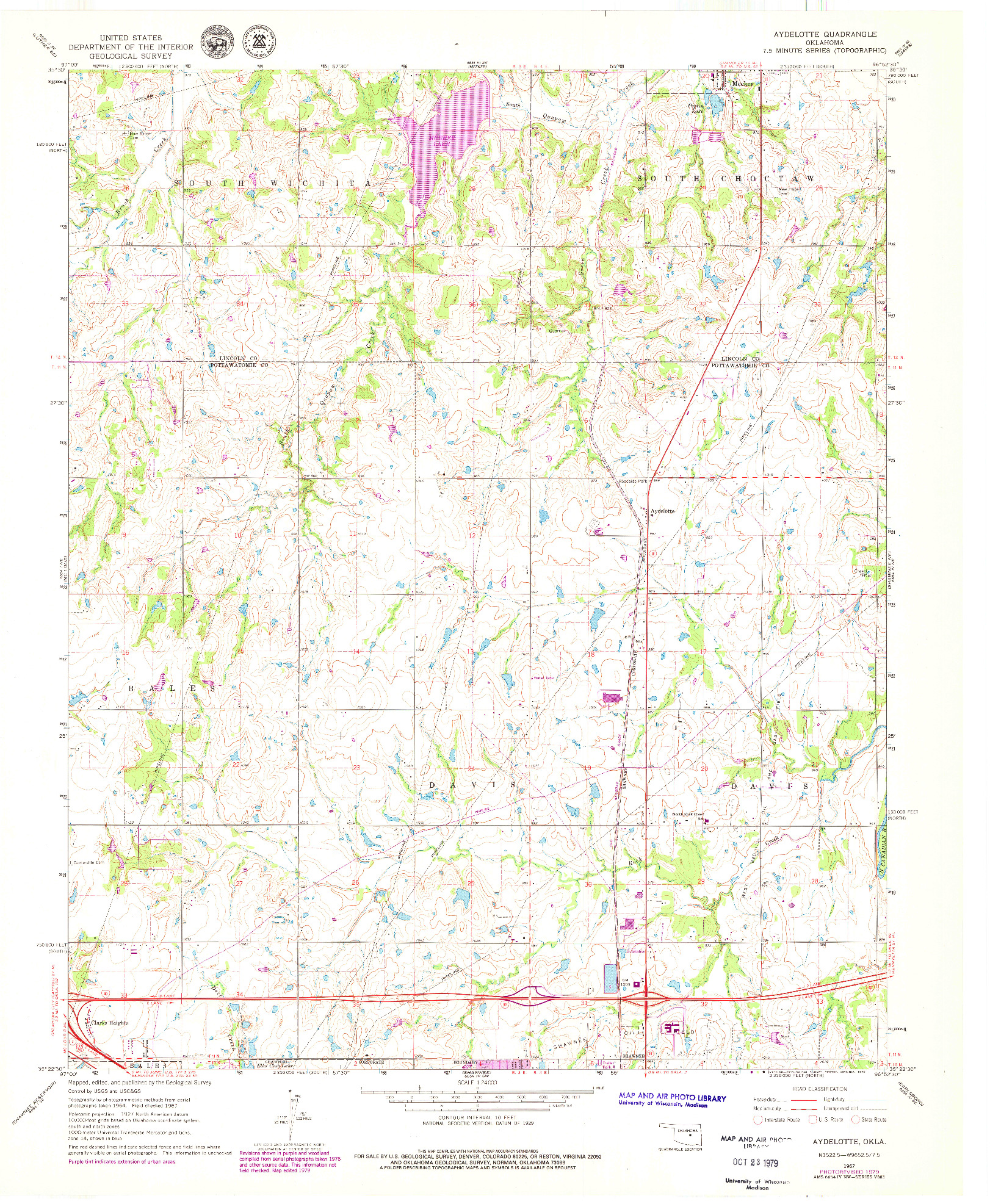 USGS 1:24000-SCALE QUADRANGLE FOR AYDELOTTE, OK 1967