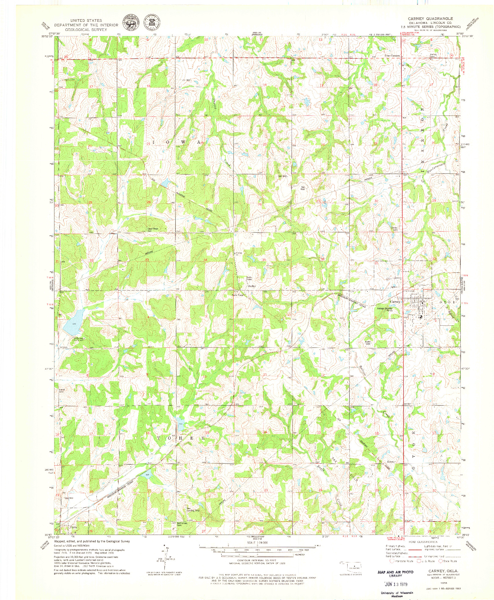 USGS 1:24000-SCALE QUADRANGLE FOR CARNEY, OK 1978