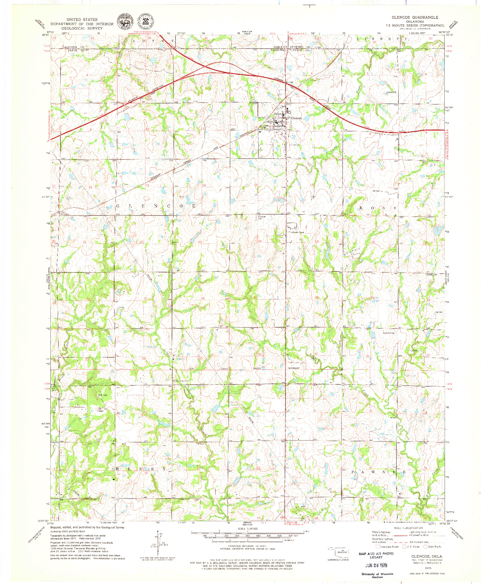 USGS 1:24000-SCALE QUADRANGLE FOR GLENCOE, OK 1975