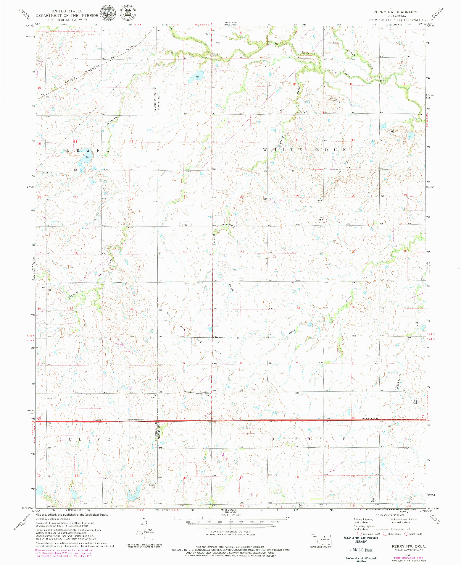 USGS 1:24000-SCALE QUADRANGLE FOR PERRY NW, OK 1972