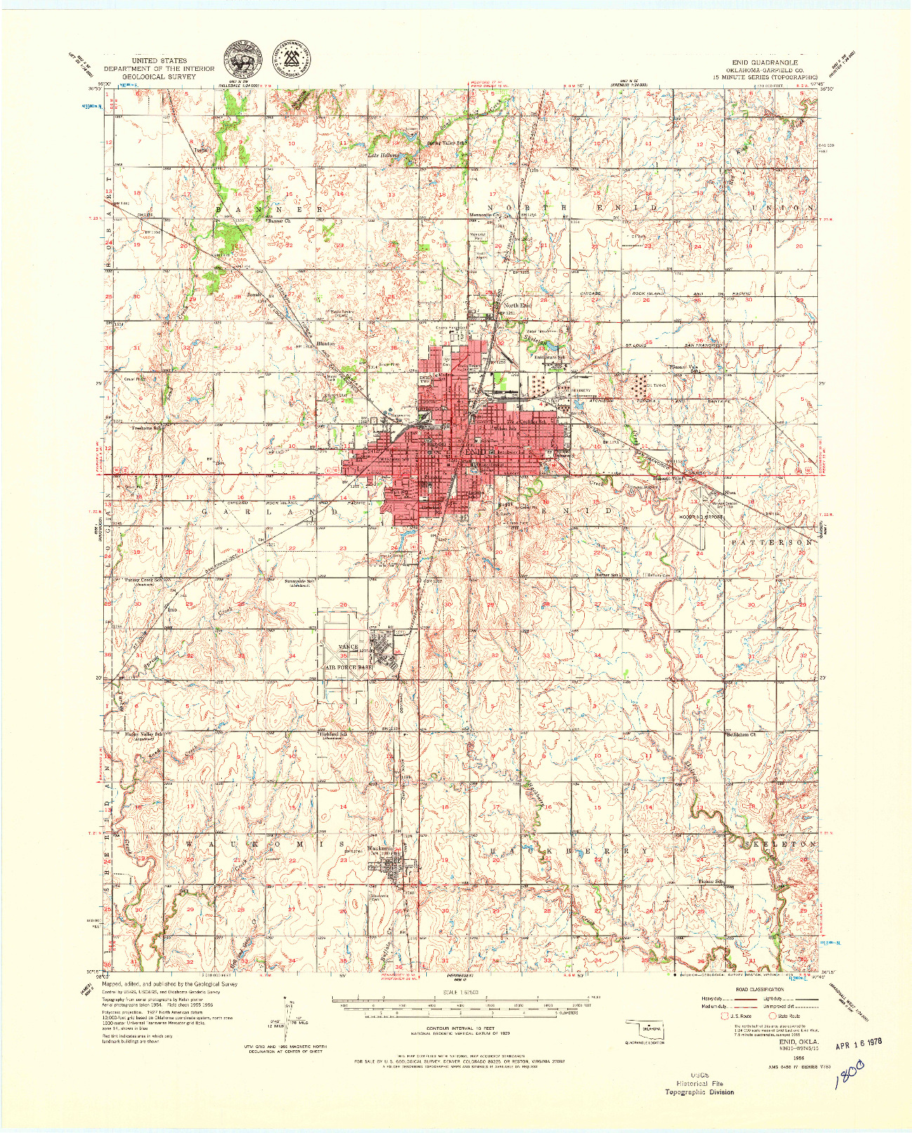 USGS 1:62500-SCALE QUADRANGLE FOR ENID, OK 1956