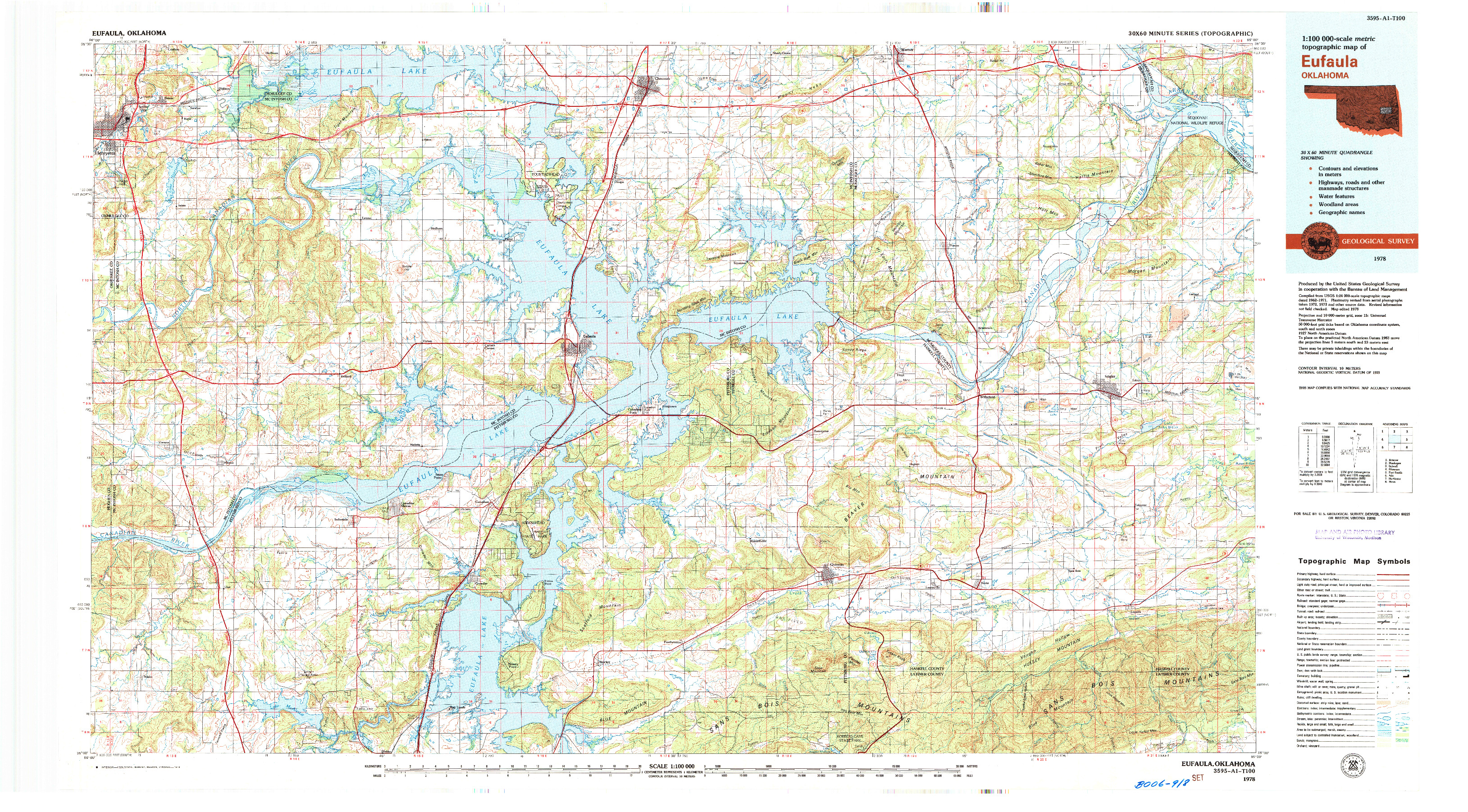 USGS 1:100000-SCALE QUADRANGLE FOR EUFAULA, OK 1978