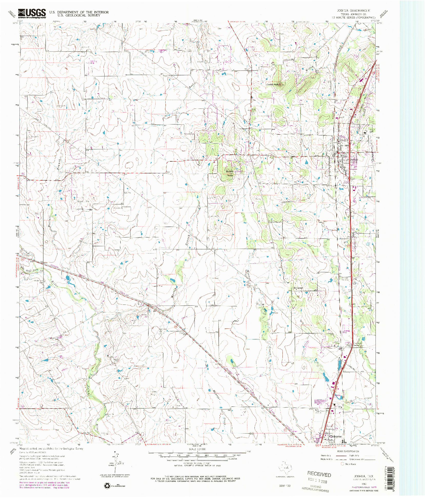 USGS 1:24000-SCALE QUADRANGLE FOR JOSHUA, TX 1961