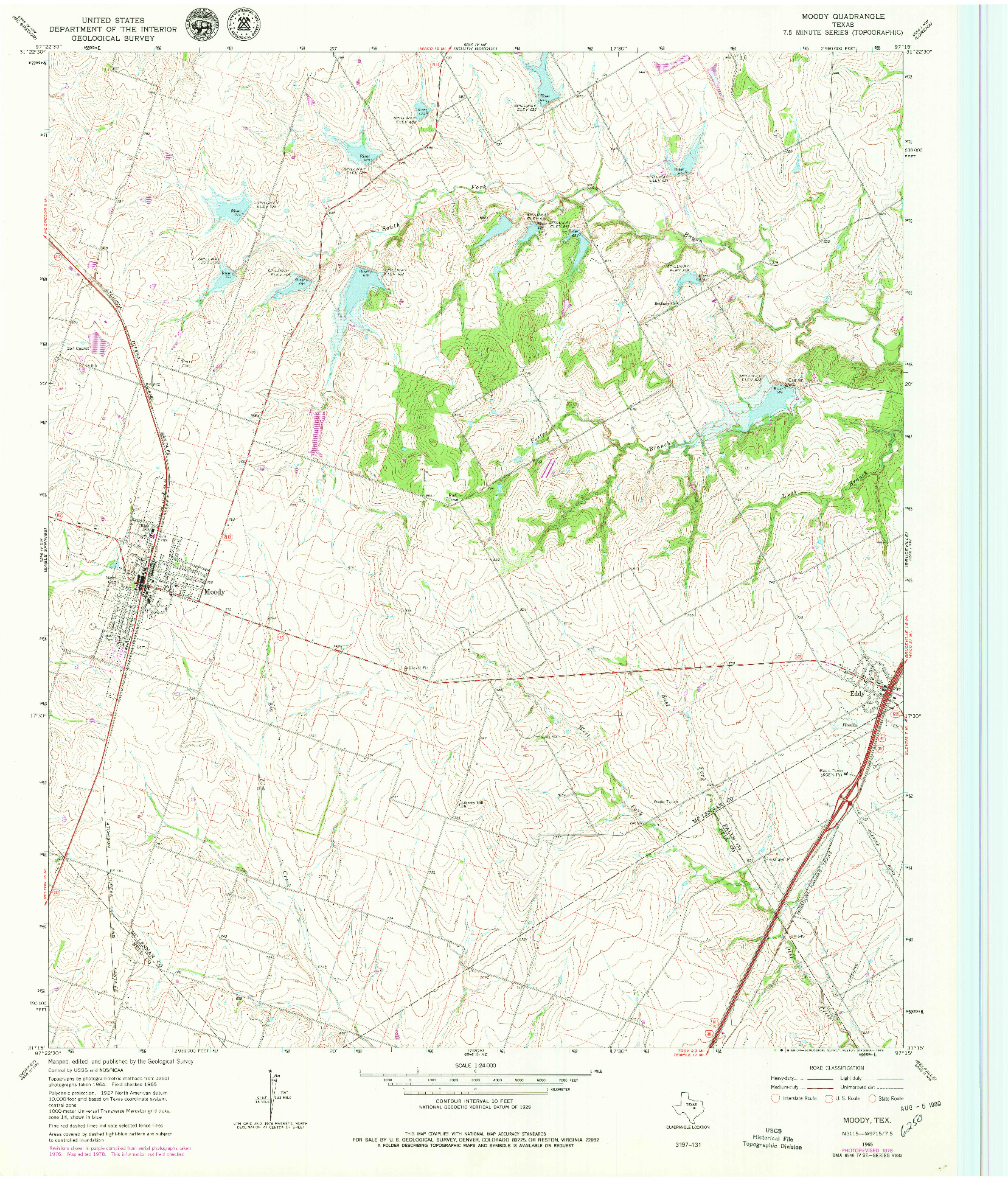 USGS 1:24000-SCALE QUADRANGLE FOR MOODY, TX 1965