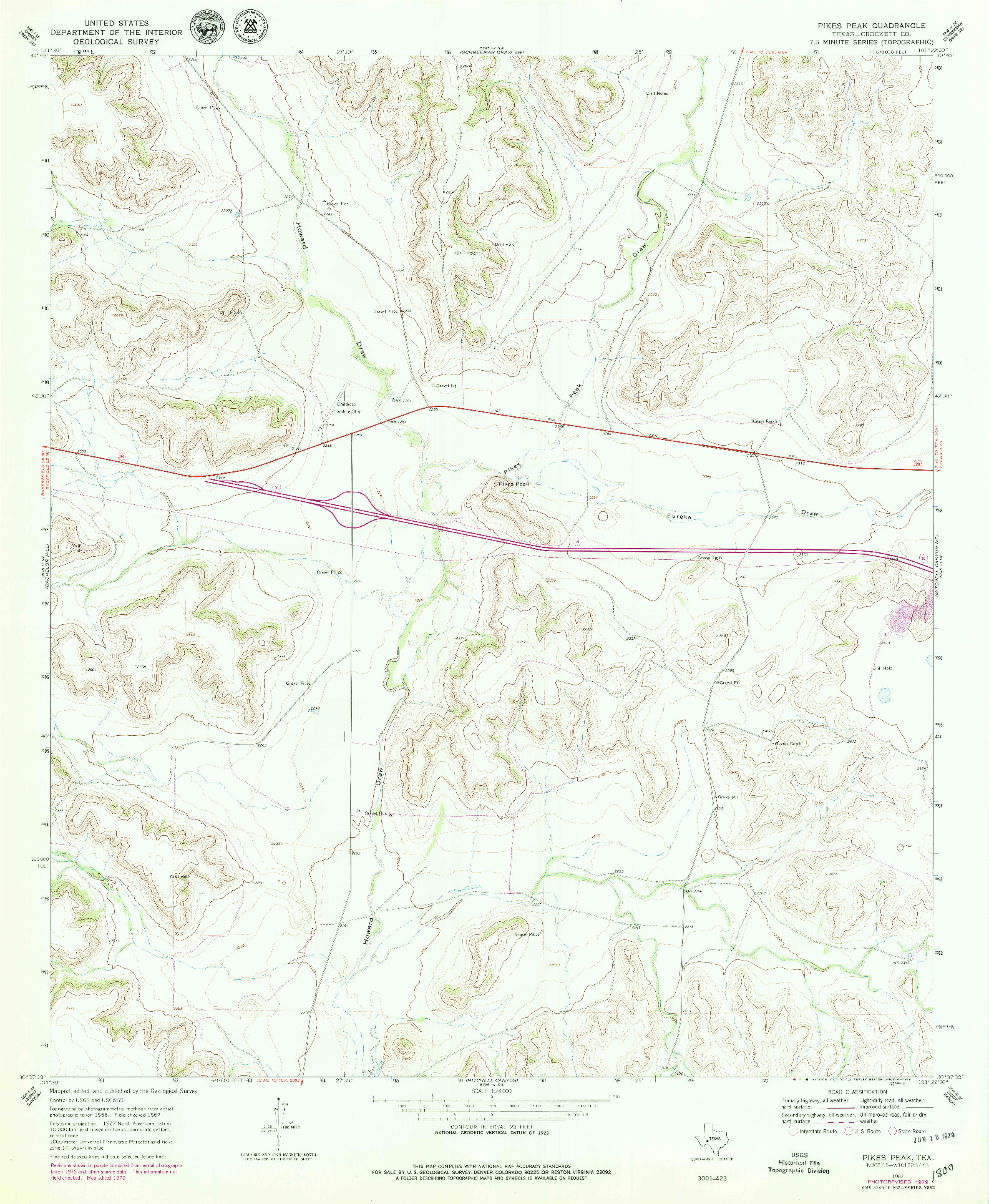 USGS 1:24000-SCALE QUADRANGLE FOR PIKES PEAK, TX 1967