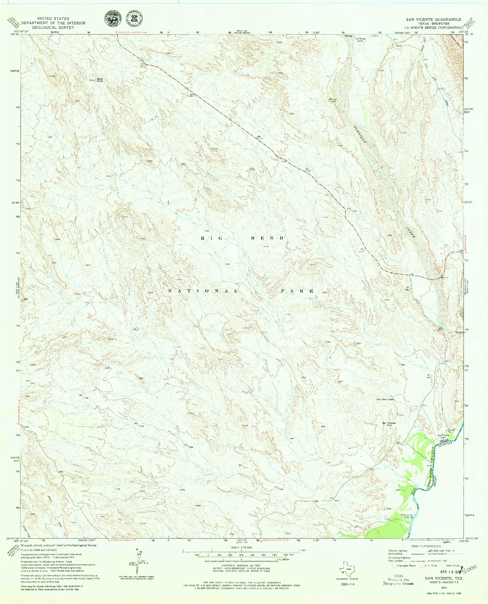 USGS 1:24000-SCALE QUADRANGLE FOR SAN VICENTE, TX 1971