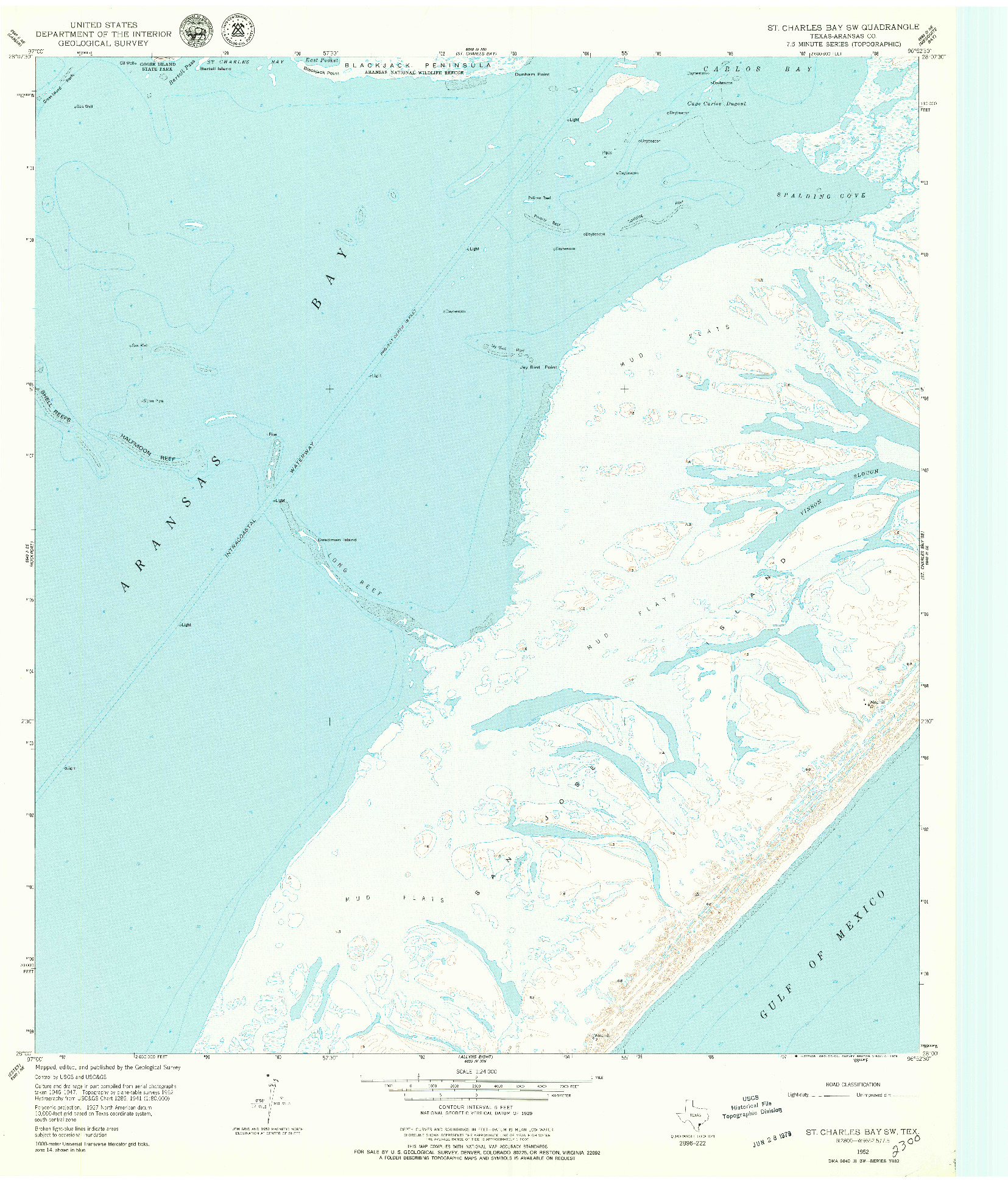 USGS 1:24000-SCALE QUADRANGLE FOR ST. CHARLES BAY SW, TX 1952