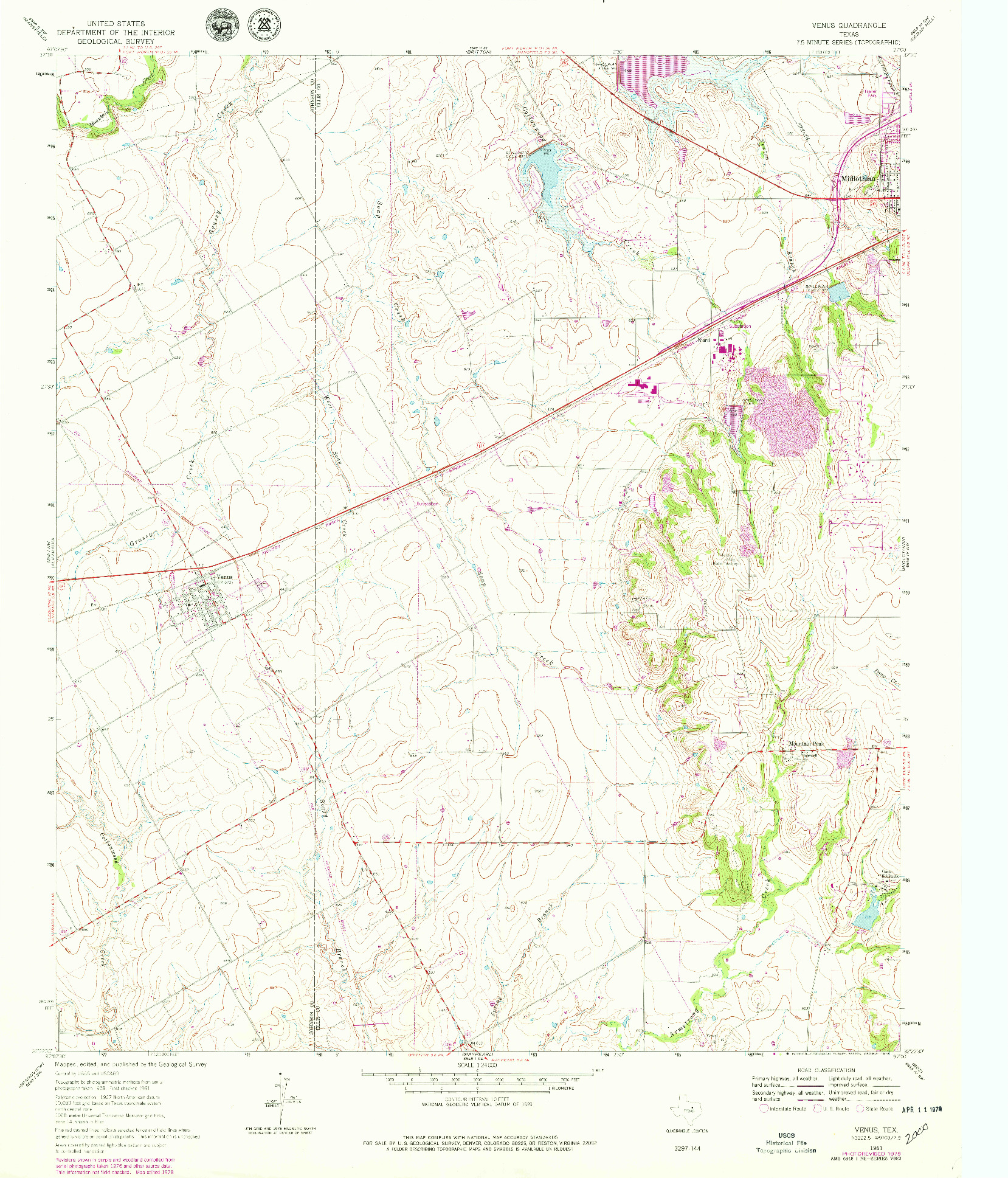 USGS 1:24000-SCALE QUADRANGLE FOR VENUS, TX 1961