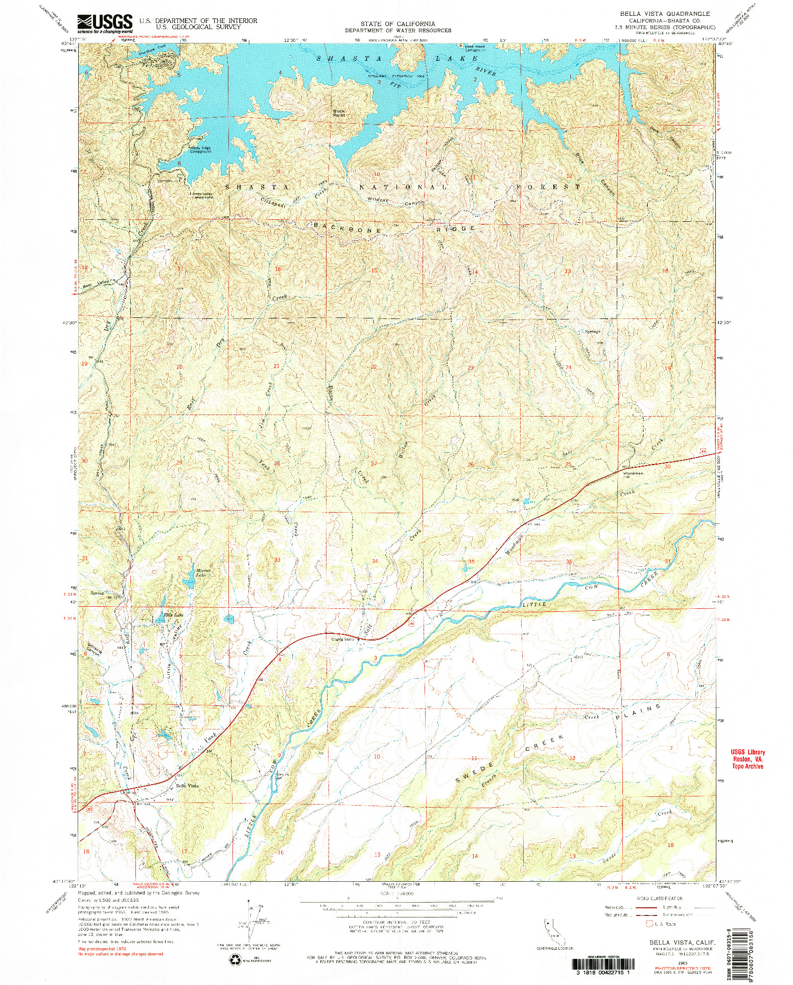 USGS 1:24000-SCALE QUADRANGLE FOR BELLA VISTA, CA 1965