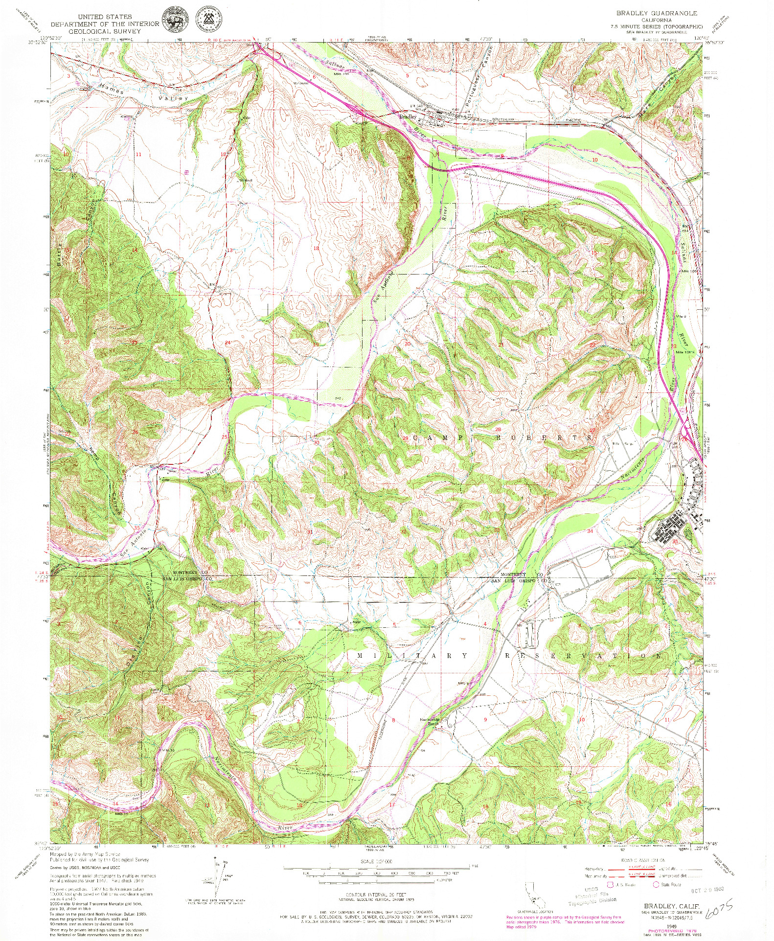 USGS 1:24000-SCALE QUADRANGLE FOR BRADLEY, CA 1949