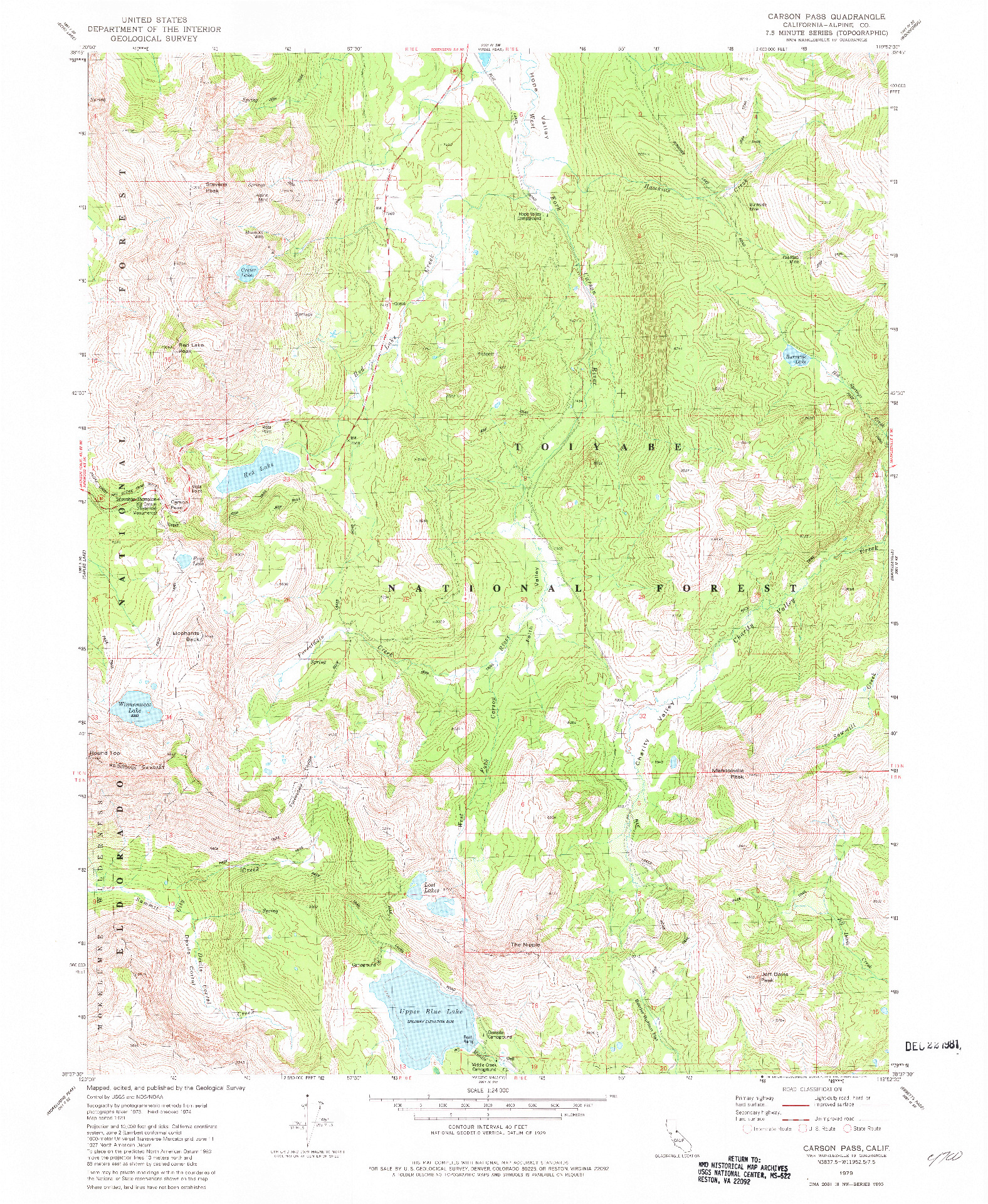 USGS 1:24000-SCALE QUADRANGLE FOR CARSON PASS, CA 1979