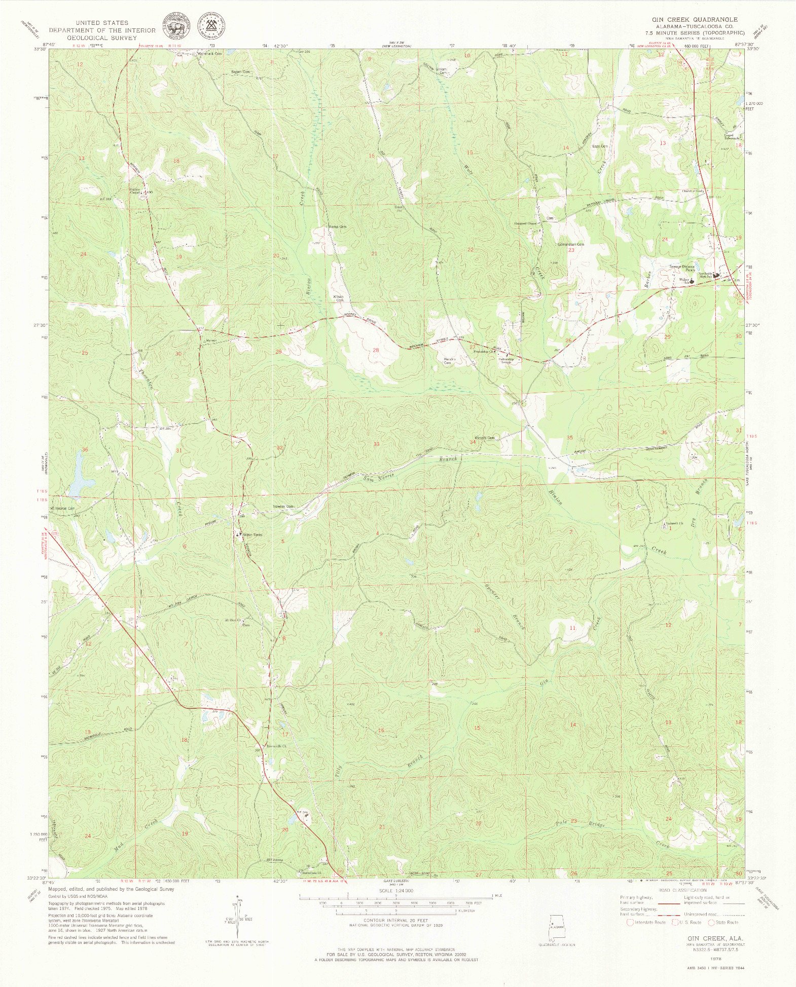 USGS 1:24000-SCALE QUADRANGLE FOR GIN CREEK, AL 1978