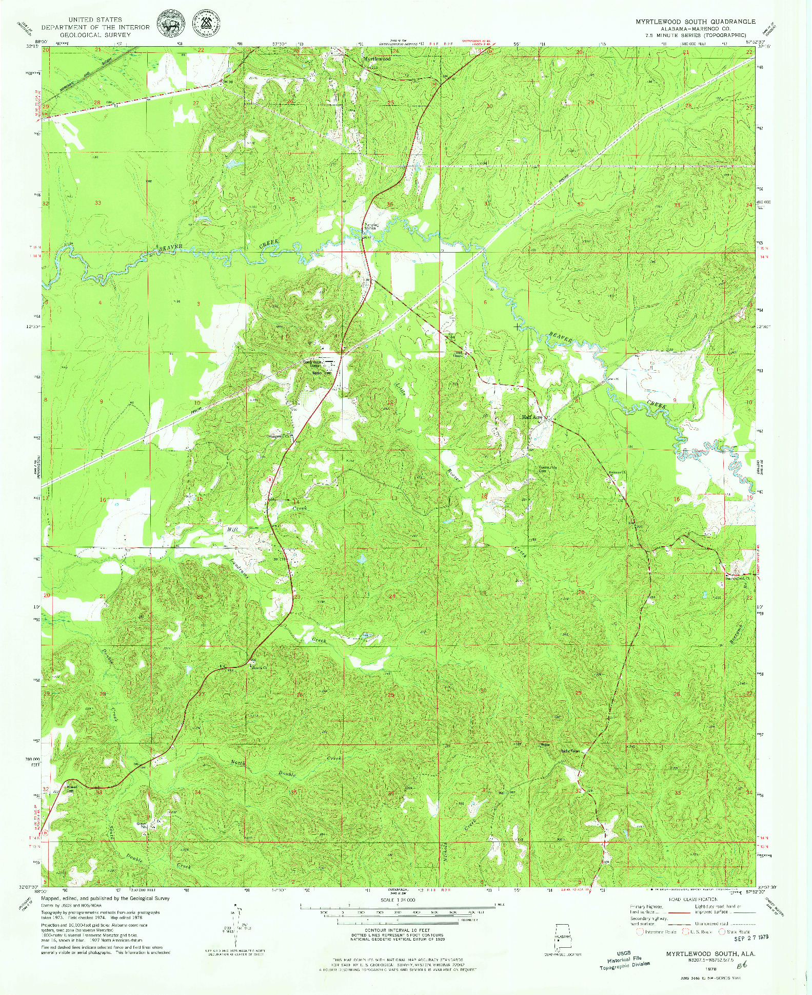 USGS 1:24000-SCALE QUADRANGLE FOR MYRTLEWOOD SOUTH, AL 1978