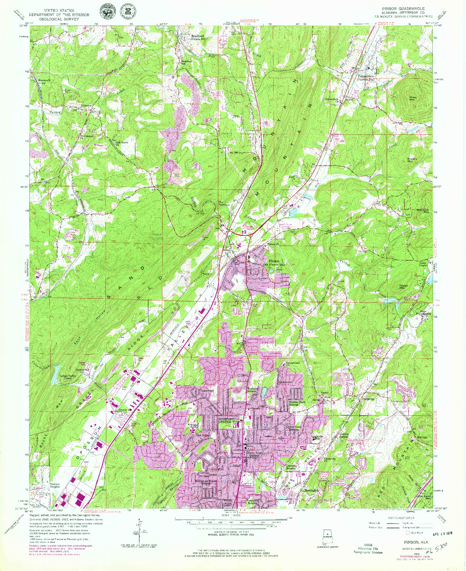 USGS 1:24000-SCALE QUADRANGLE FOR PINSON, AL 1959