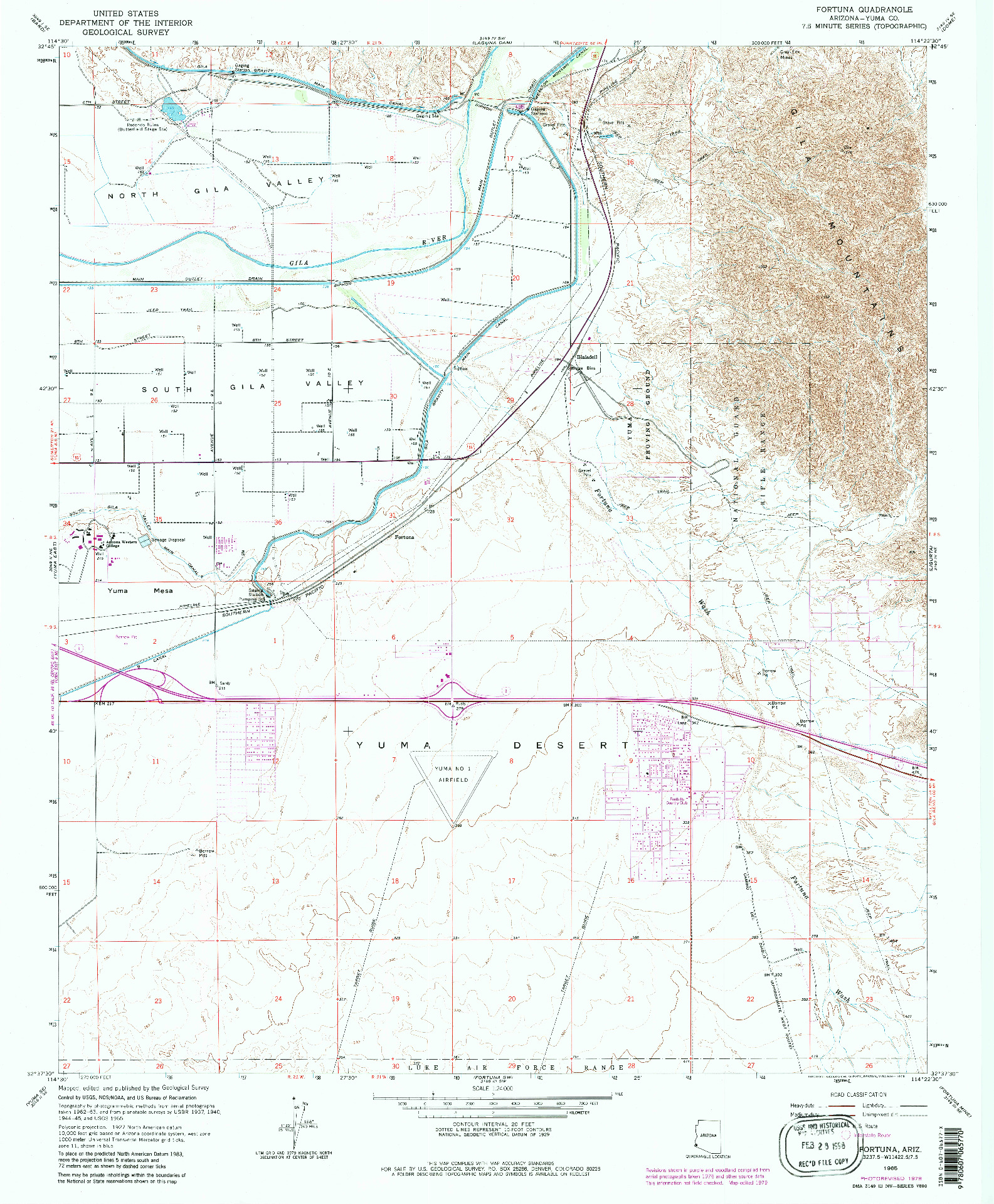 USGS 1:24000-SCALE QUADRANGLE FOR FORTUNA, AZ 1965