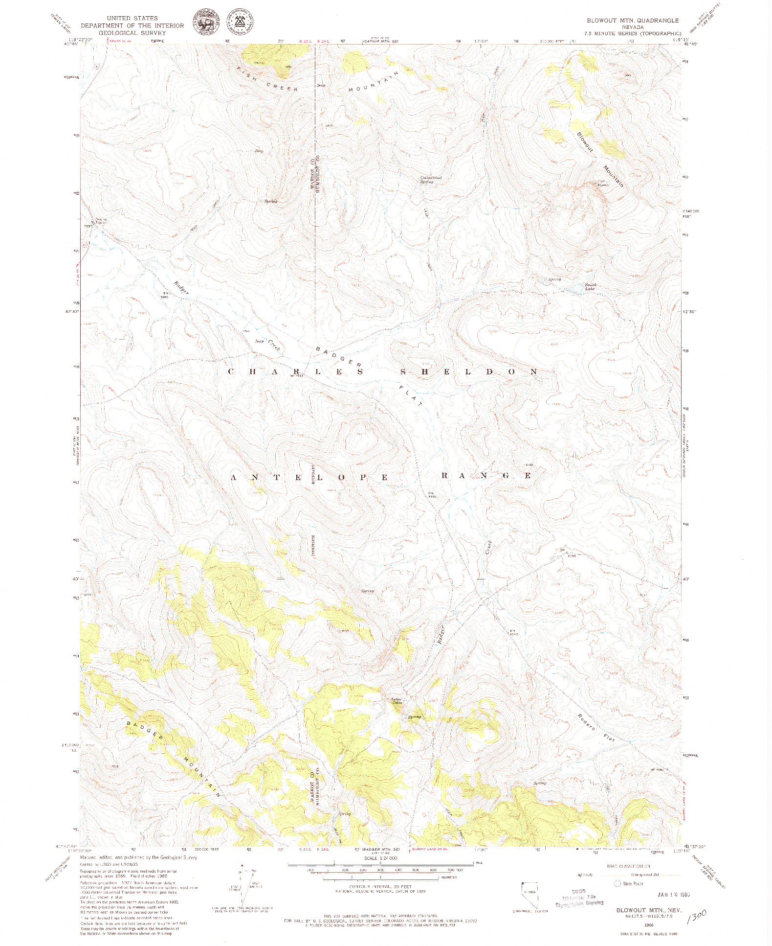 USGS 1:24000-SCALE QUADRANGLE FOR BLOWOUT MTN, NV 1966