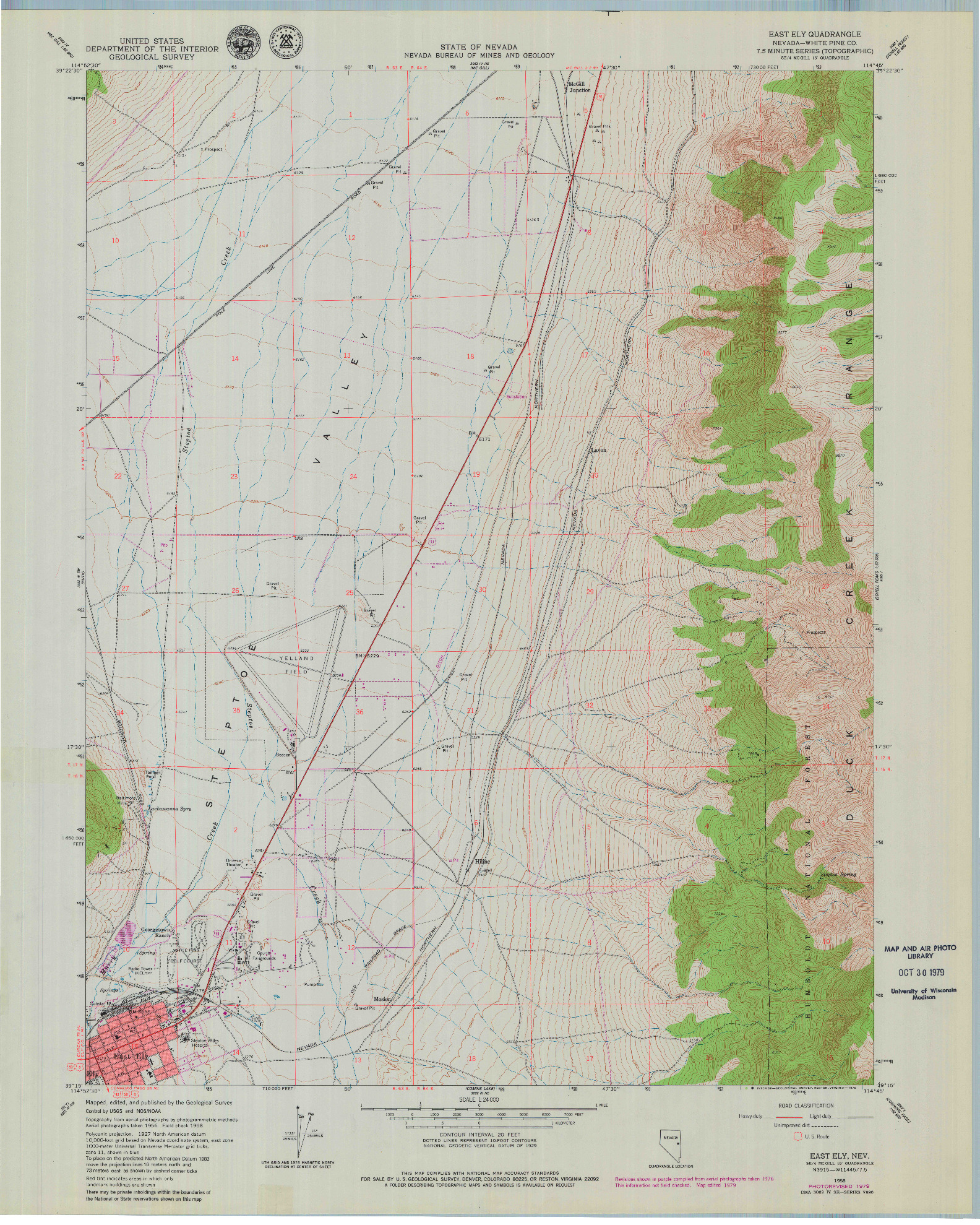 USGS 1:24000-SCALE QUADRANGLE FOR EAST ELY, NV 1958