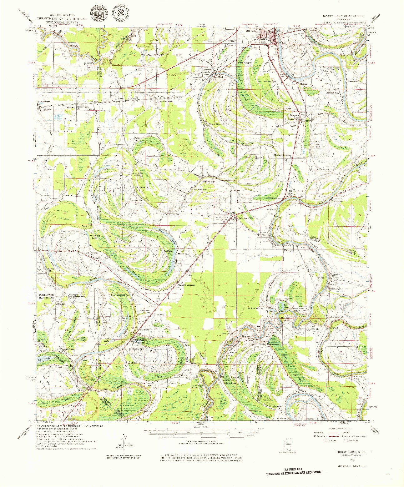 USGS 1:62500-SCALE QUADRANGLE FOR MOSSY LAKE, MS 1961