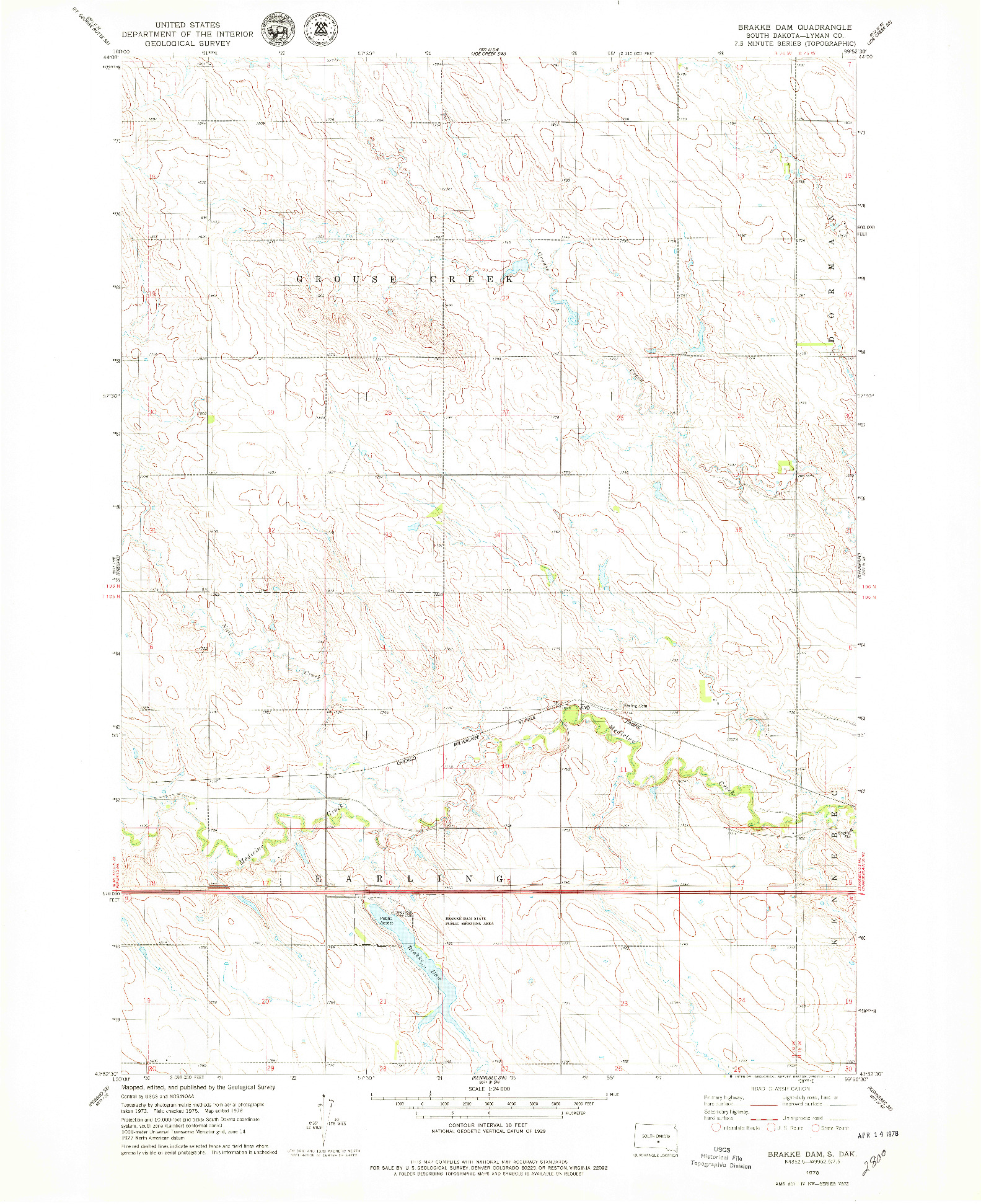 USGS 1:24000-SCALE QUADRANGLE FOR BRAKKE DAM, SD 1978