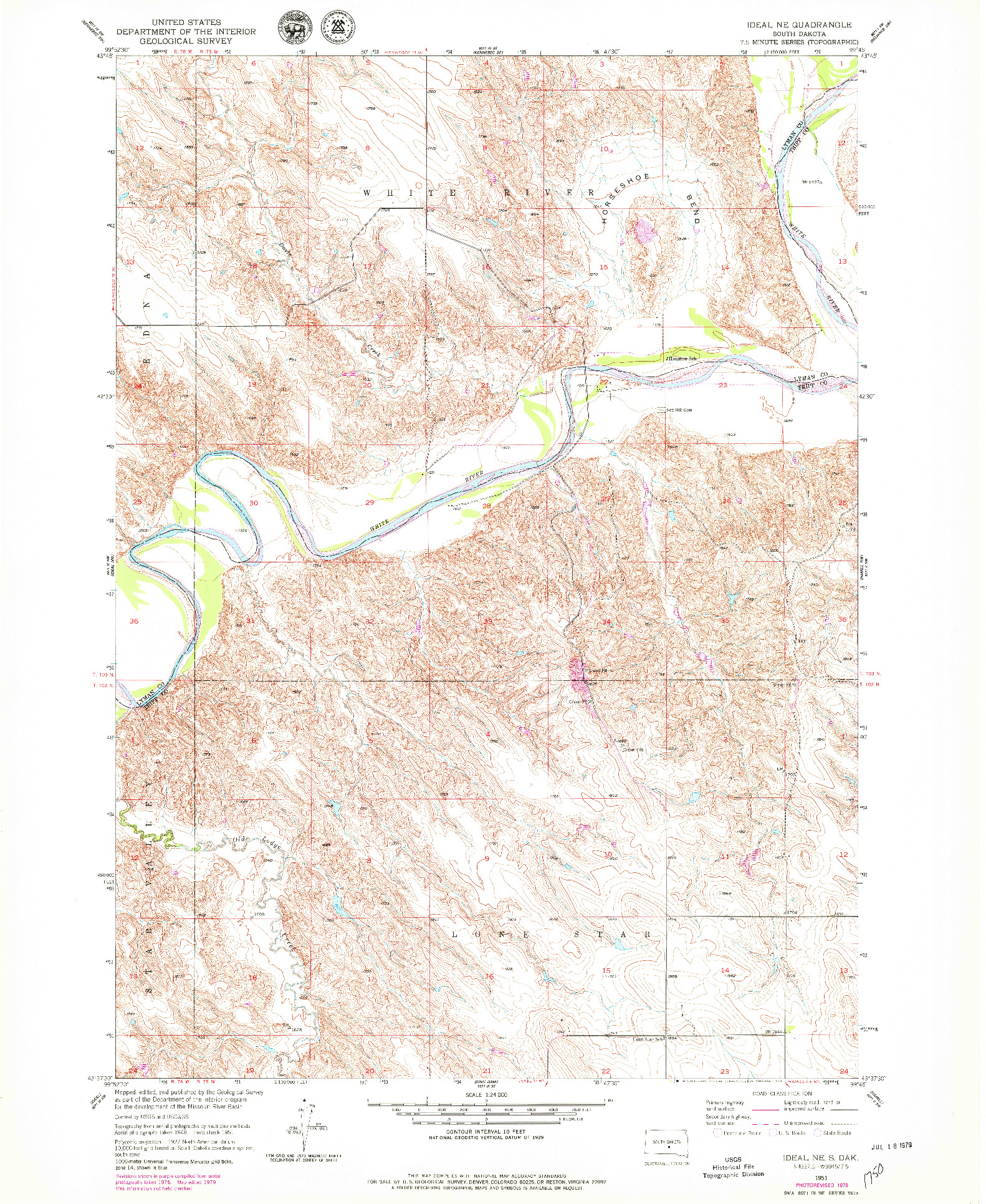 USGS 1:24000-SCALE QUADRANGLE FOR IDEAL NE, SD 1951