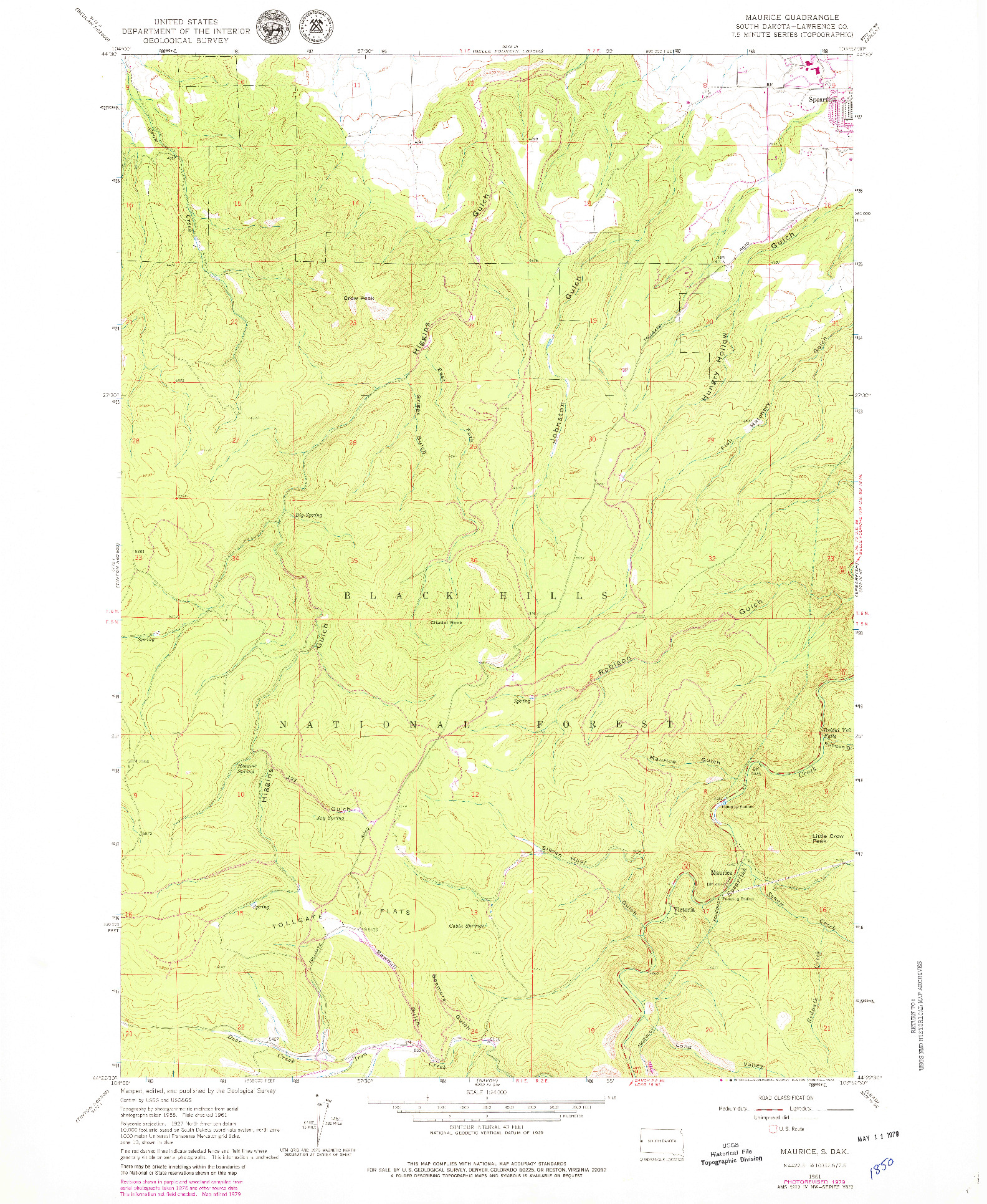 USGS 1:24000-SCALE QUADRANGLE FOR MAURICE, SD 1961