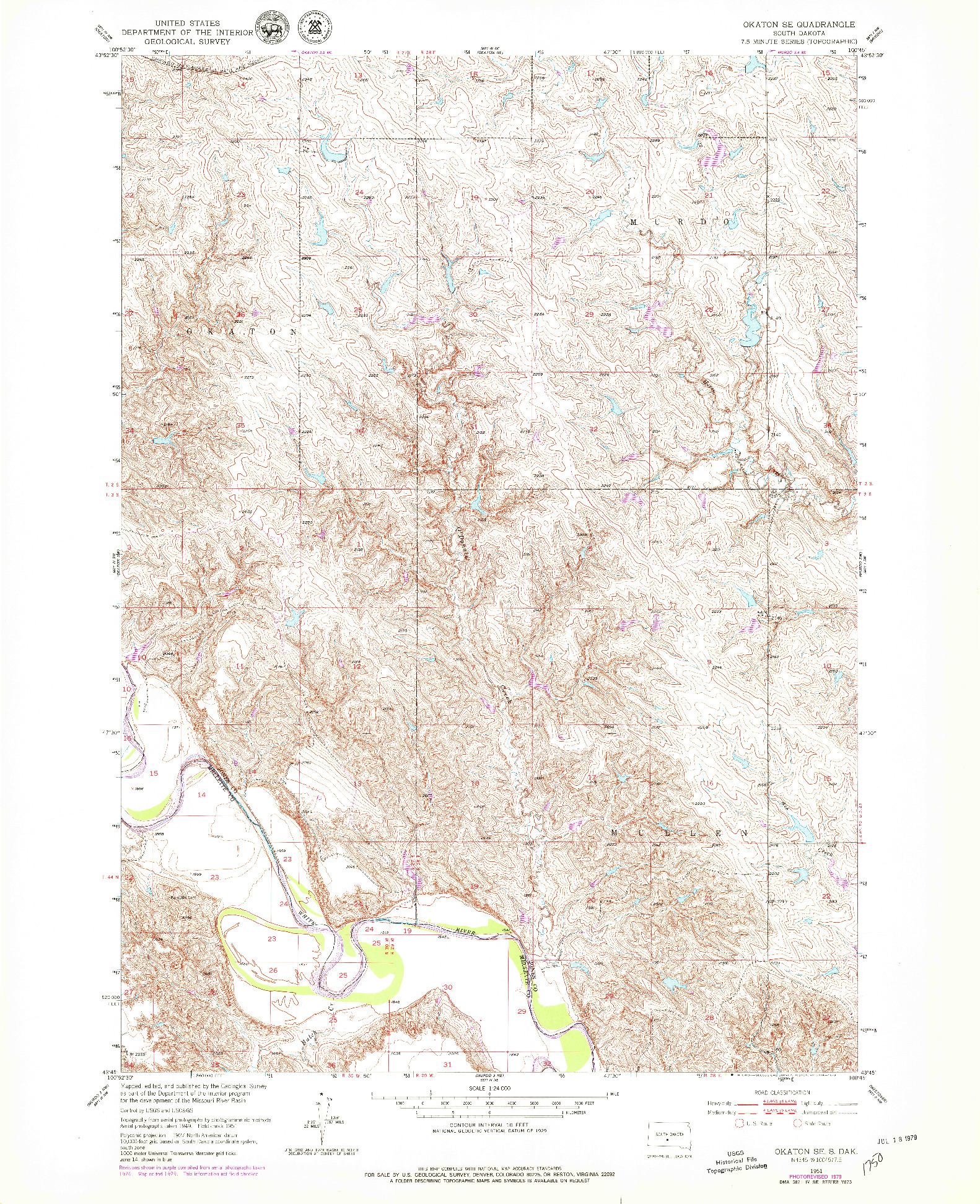 USGS 1:24000-SCALE QUADRANGLE FOR OKATON SE, SD 1951