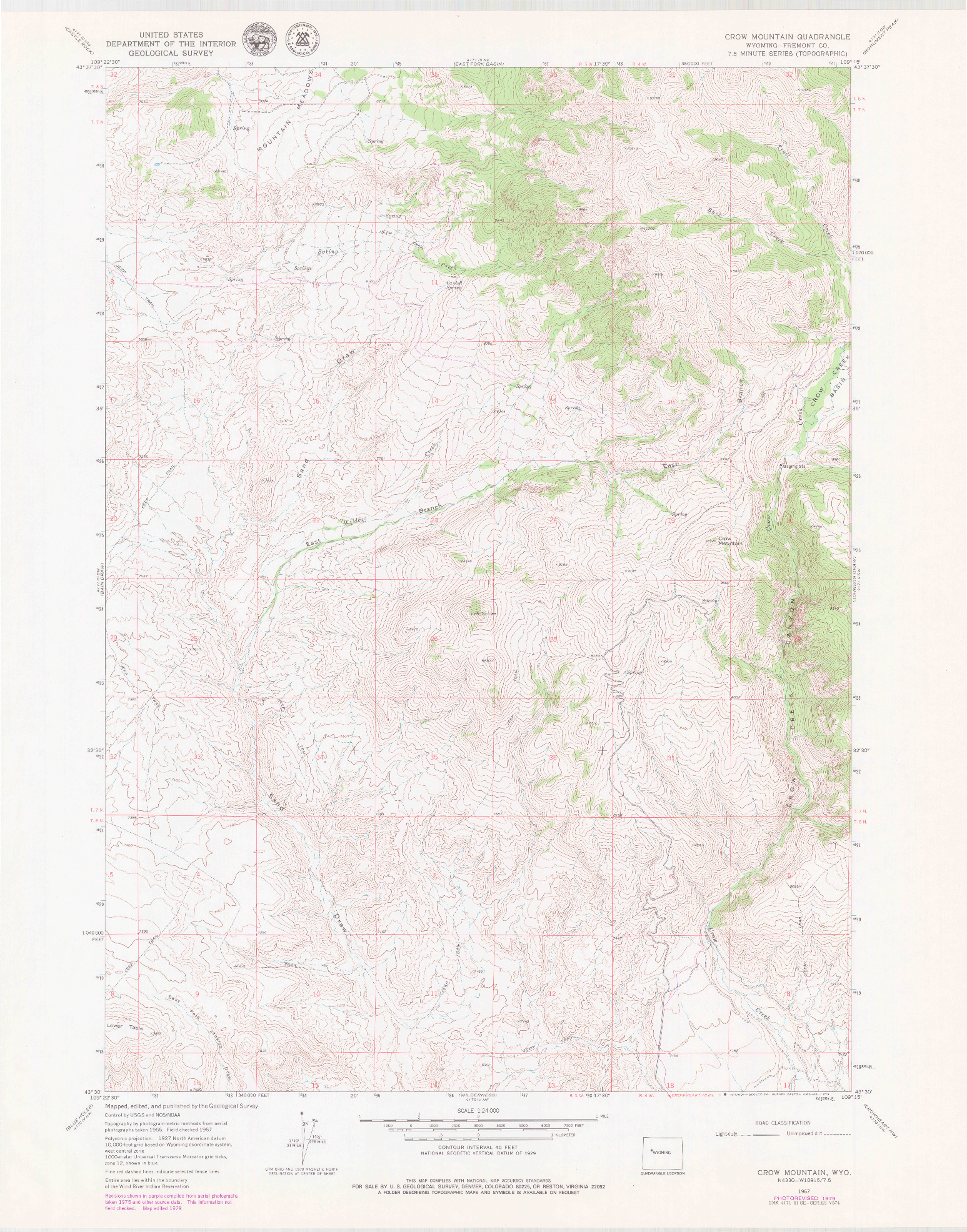 USGS 1:24000-SCALE QUADRANGLE FOR CROW MOUNTAIN, WY 1967