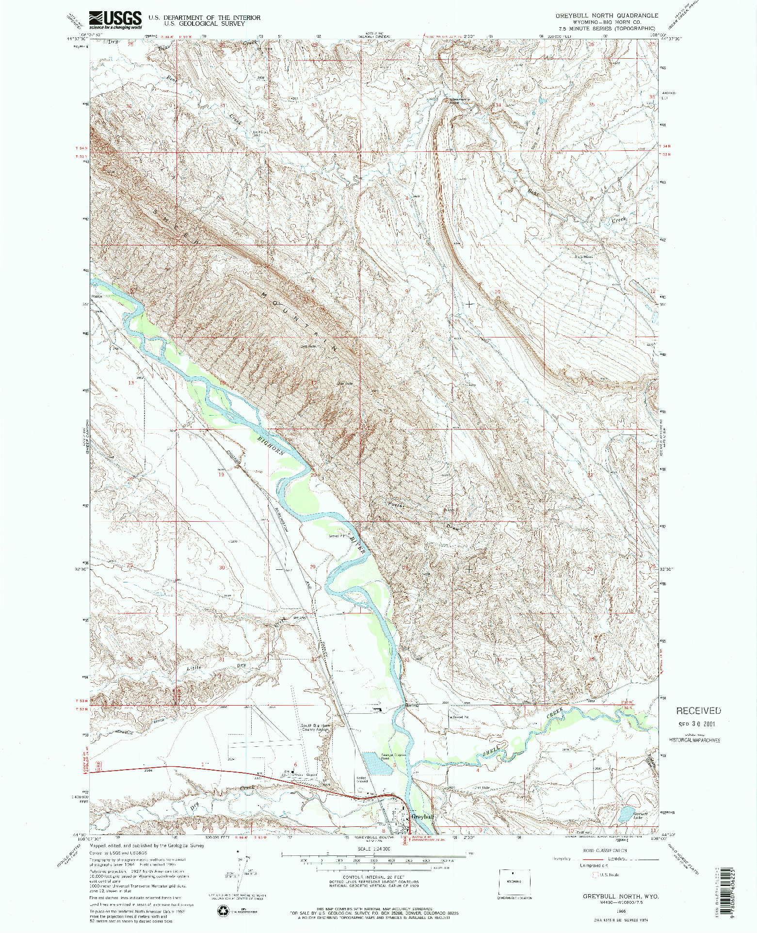 USGS 1:24000-SCALE QUADRANGLE FOR GREYBULL NORTH, WY 1966