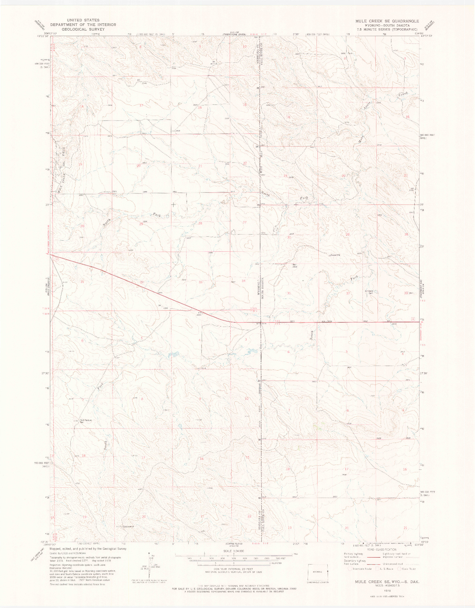 USGS 1:24000-SCALE QUADRANGLE FOR MULE CREEK SE, WY 1978