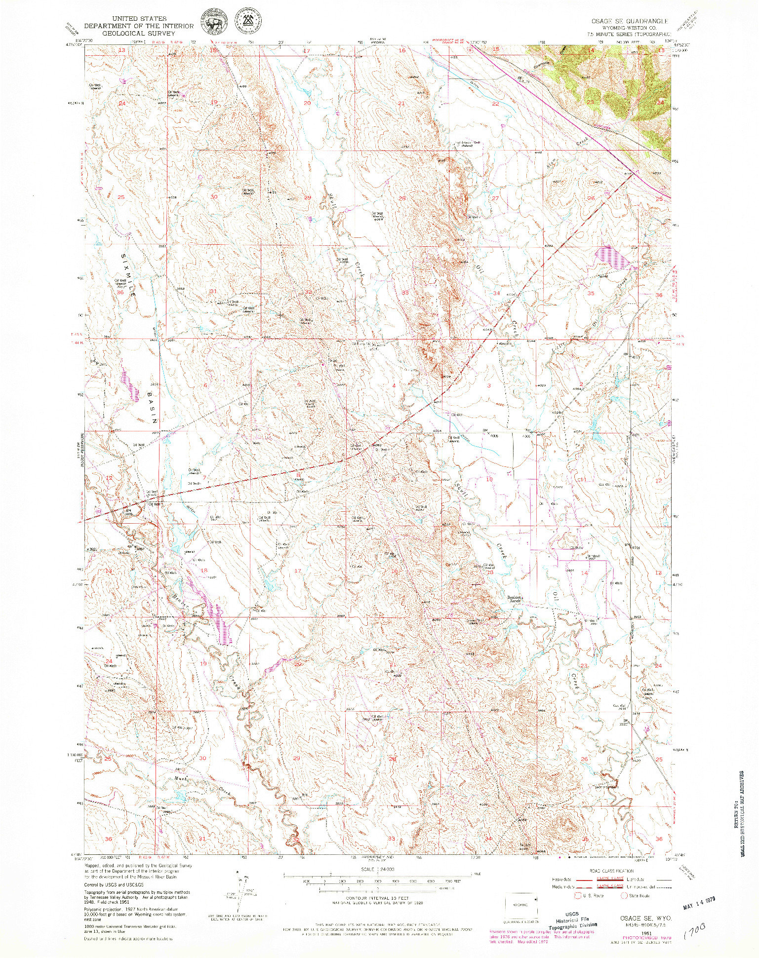 USGS 1:24000-SCALE QUADRANGLE FOR OSAGE SE, WY 1951