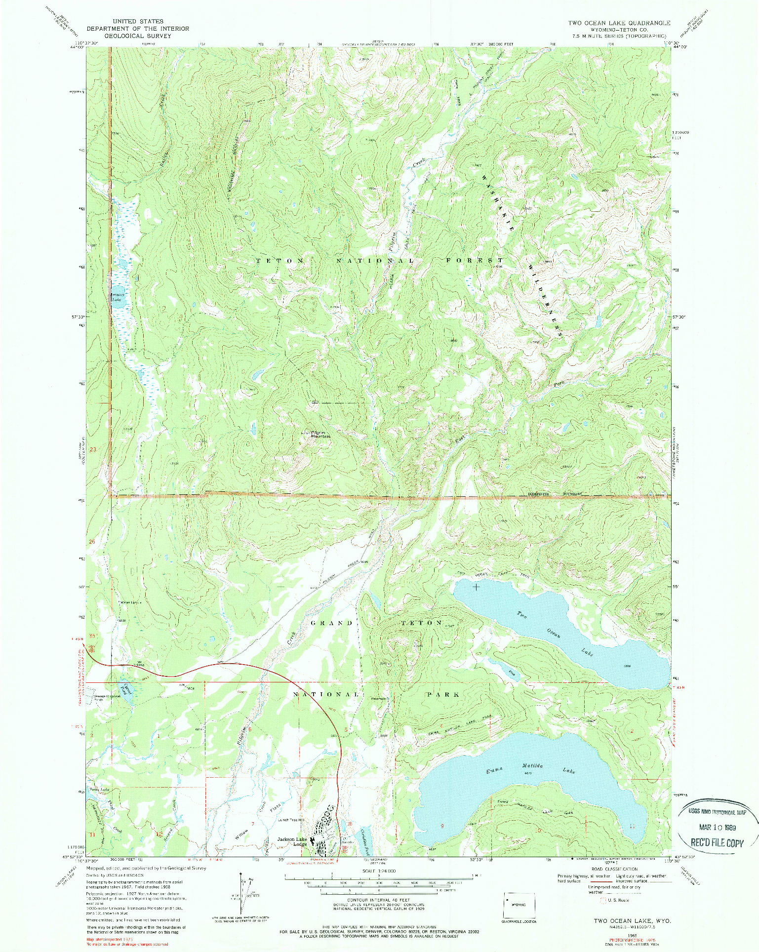 USGS 1:24000-SCALE QUADRANGLE FOR TWO OCEAN LAKE, WY 1968