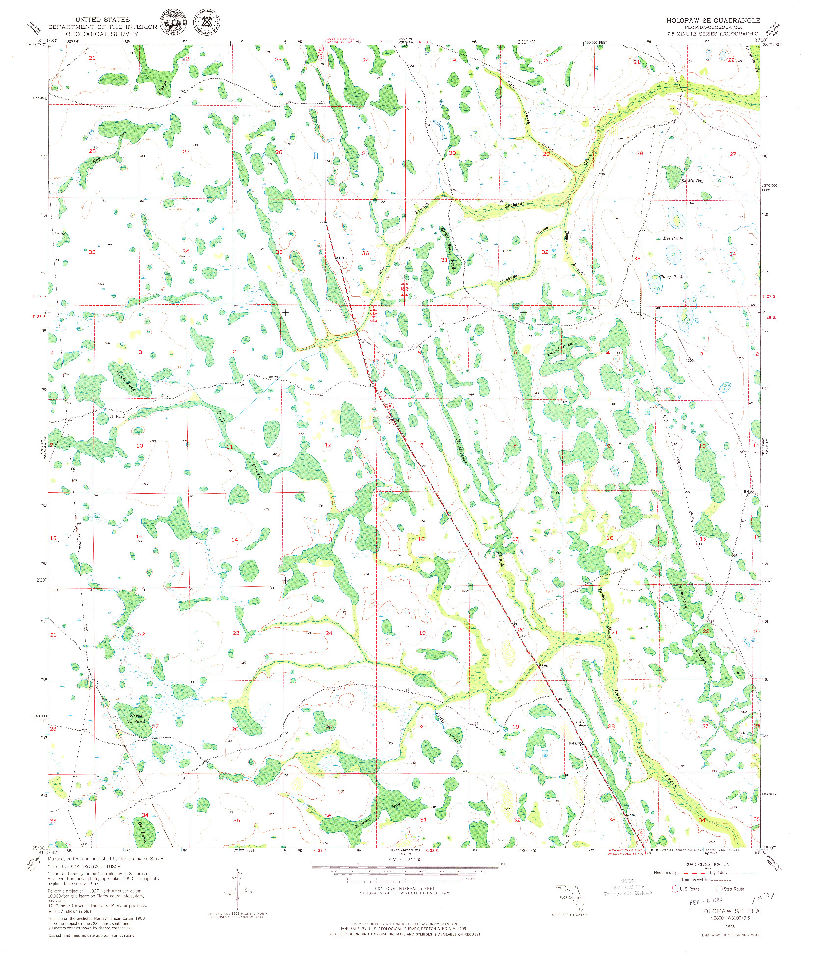 USGS 1:24000-SCALE QUADRANGLE FOR HOLOPAW SE, FL 1953