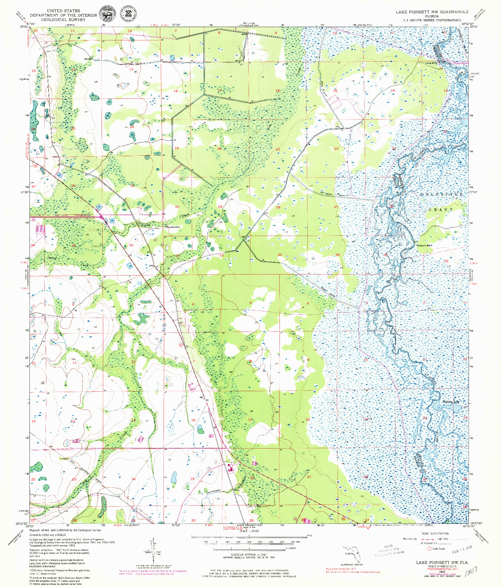 USGS 1:24000-SCALE QUADRANGLE FOR LAKE POINSETT NW, FL 1953