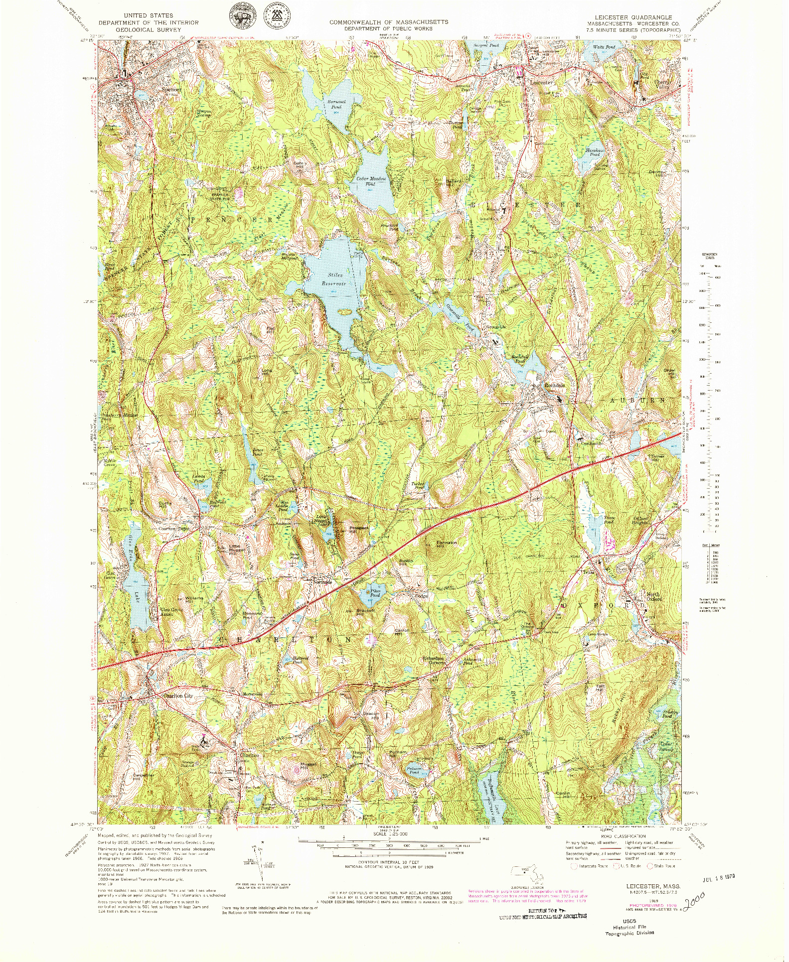 USGS 1:25000-SCALE QUADRANGLE FOR LEICESTER, MA 1969
