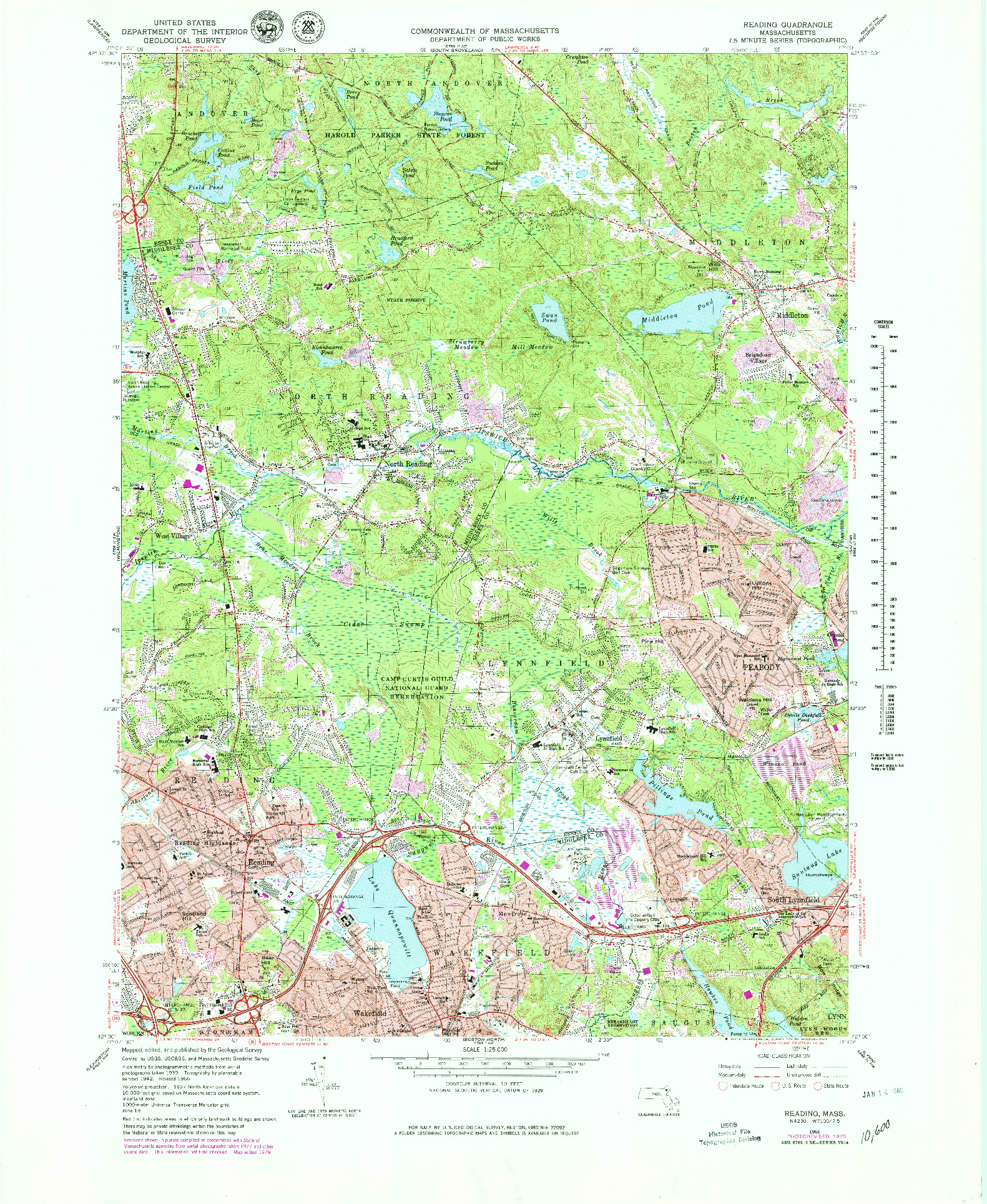 USGS 1:25000-SCALE QUADRANGLE FOR READING, MA 1966