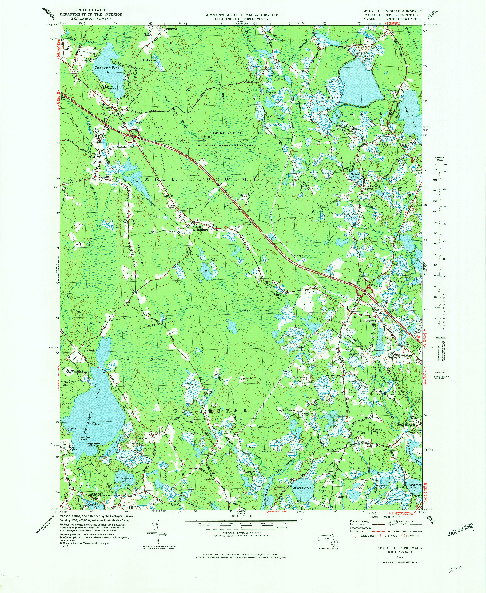 USGS 1:25000-SCALE QUADRANGLE FOR SNIPATUIT POND, MA 1977
