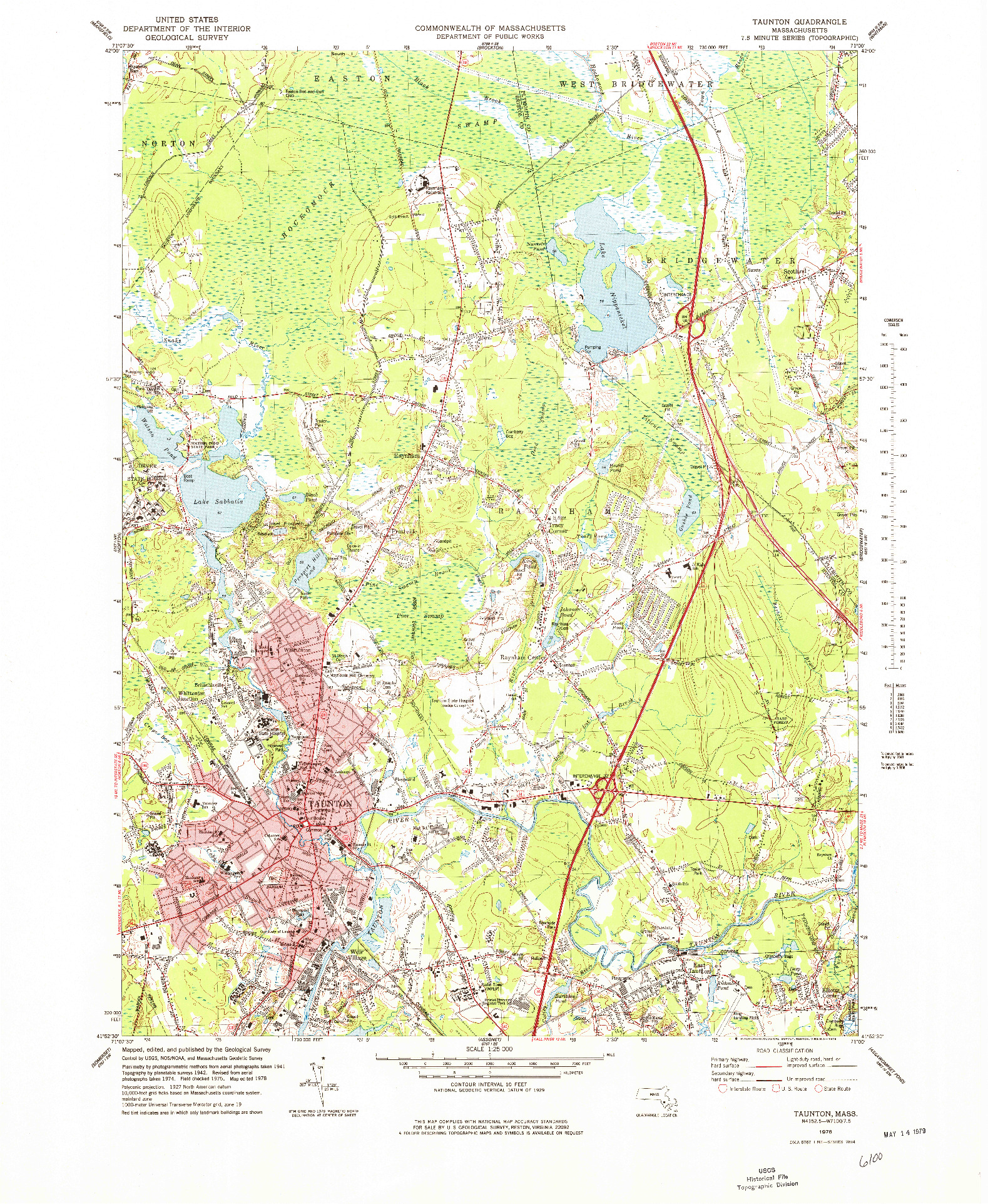 USGS 1:25000-SCALE QUADRANGLE FOR TAUNTON, MA 1978