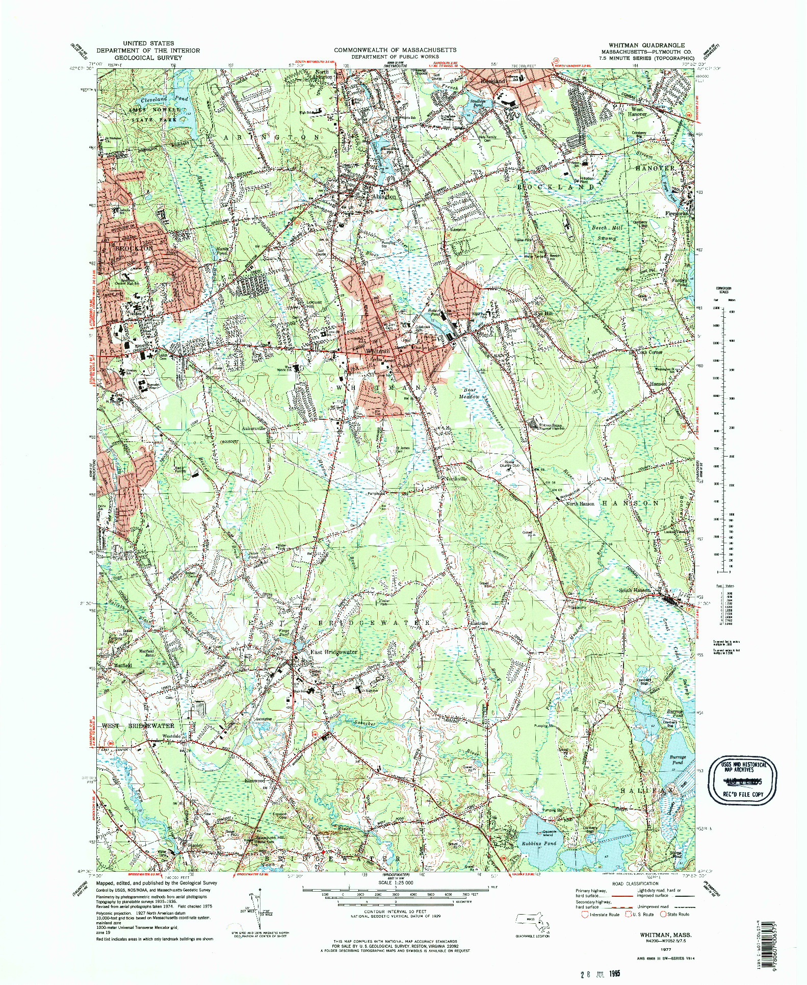 USGS 1:25000-SCALE QUADRANGLE FOR WHITMAN, MA 1977