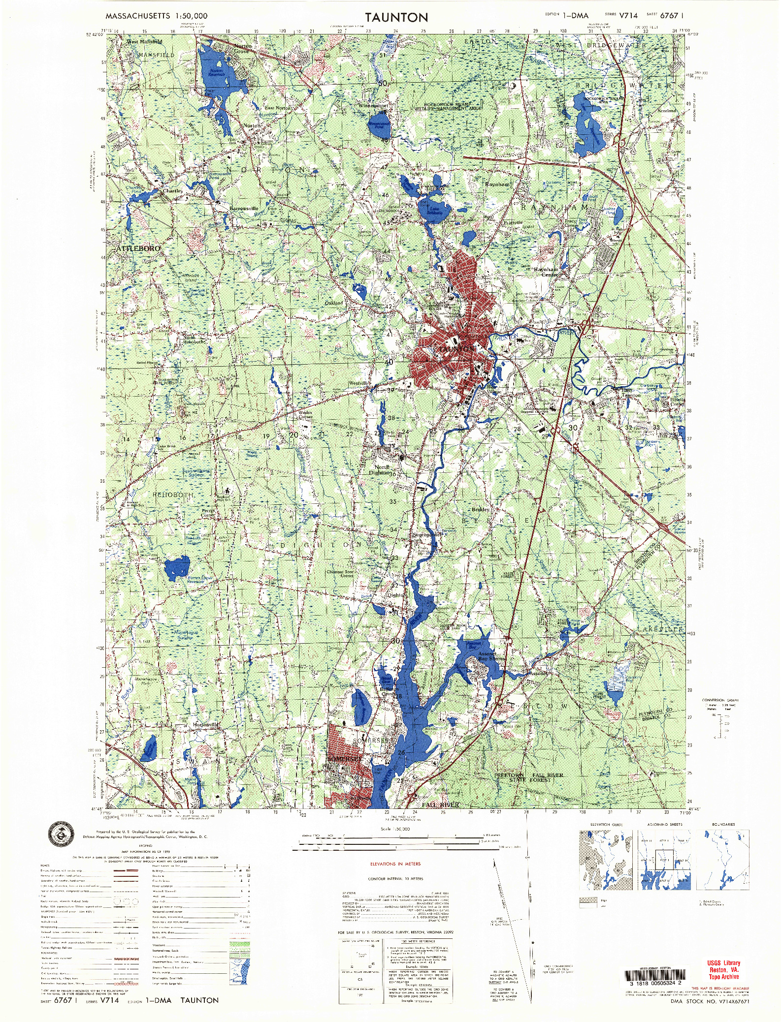 USGS 1:50000-SCALE QUADRANGLE FOR TAUNTON, MA 1979