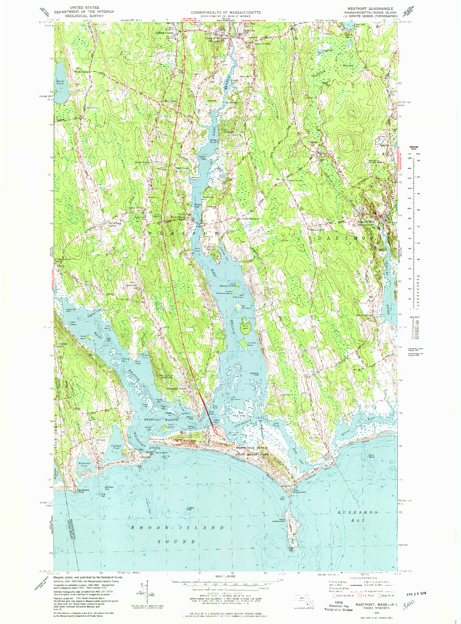 USGS 1:25000-SCALE QUADRANGLE FOR WESTPORT, MA 1977