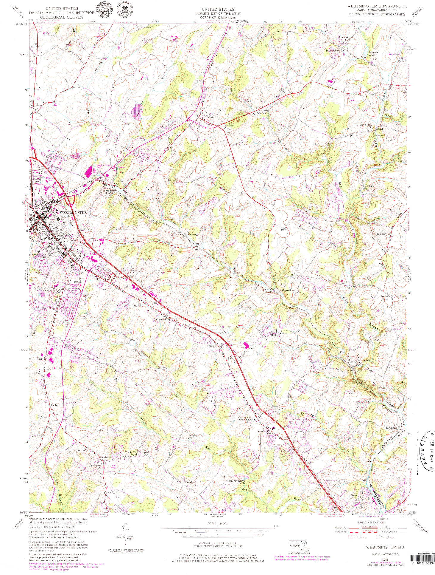 USGS 1:24000-SCALE QUADRANGLE FOR WESTMINSTER, MD 1953