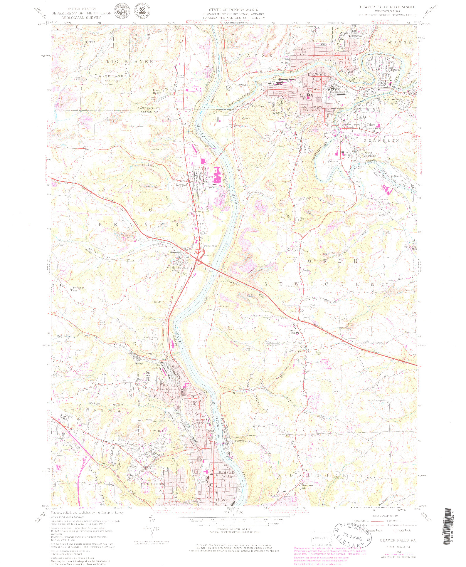 USGS 1:24000-SCALE QUADRANGLE FOR BEAVER FALLS, PA 1957