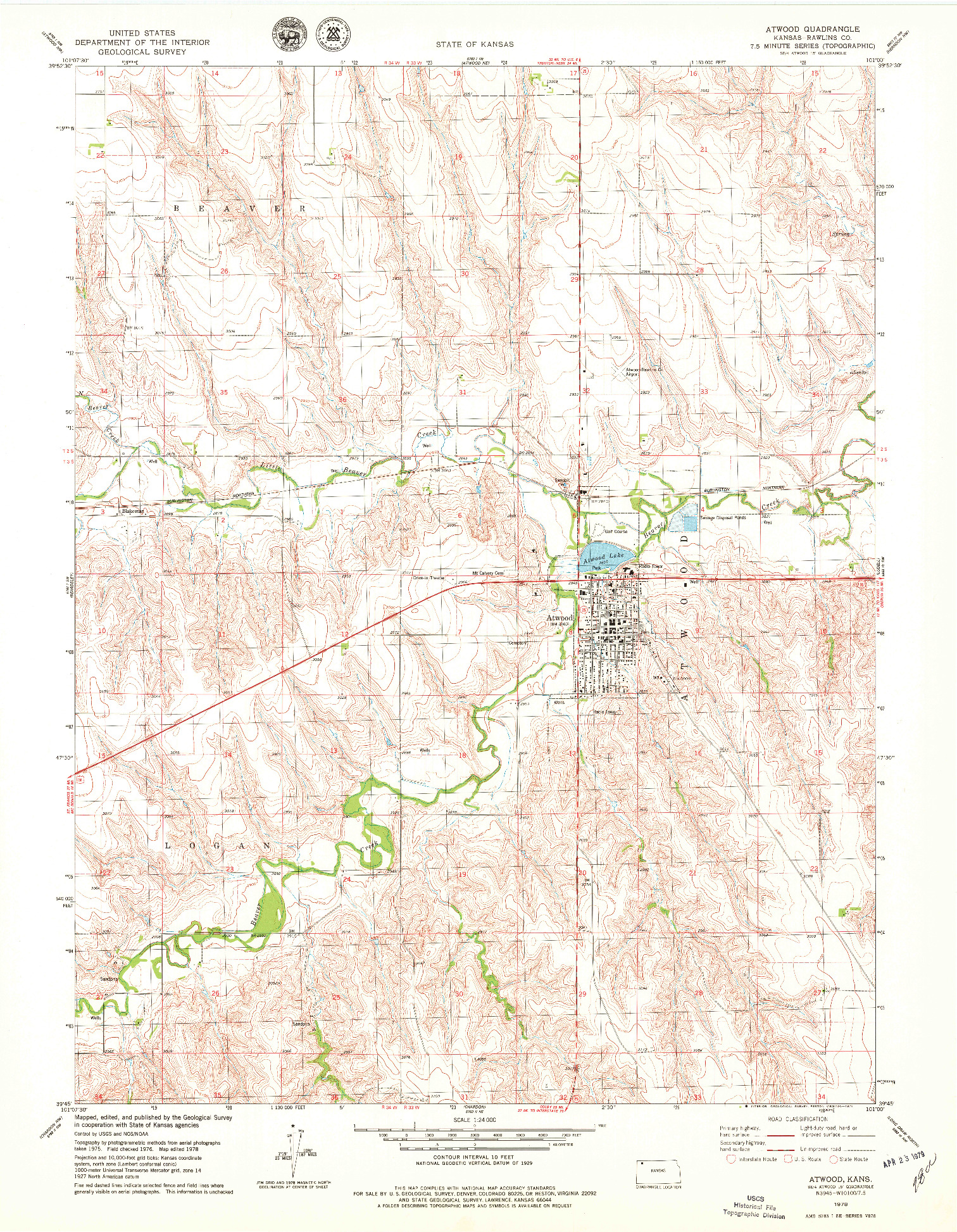 USGS 1:24000-SCALE QUADRANGLE FOR ATWOOD, KS 1978