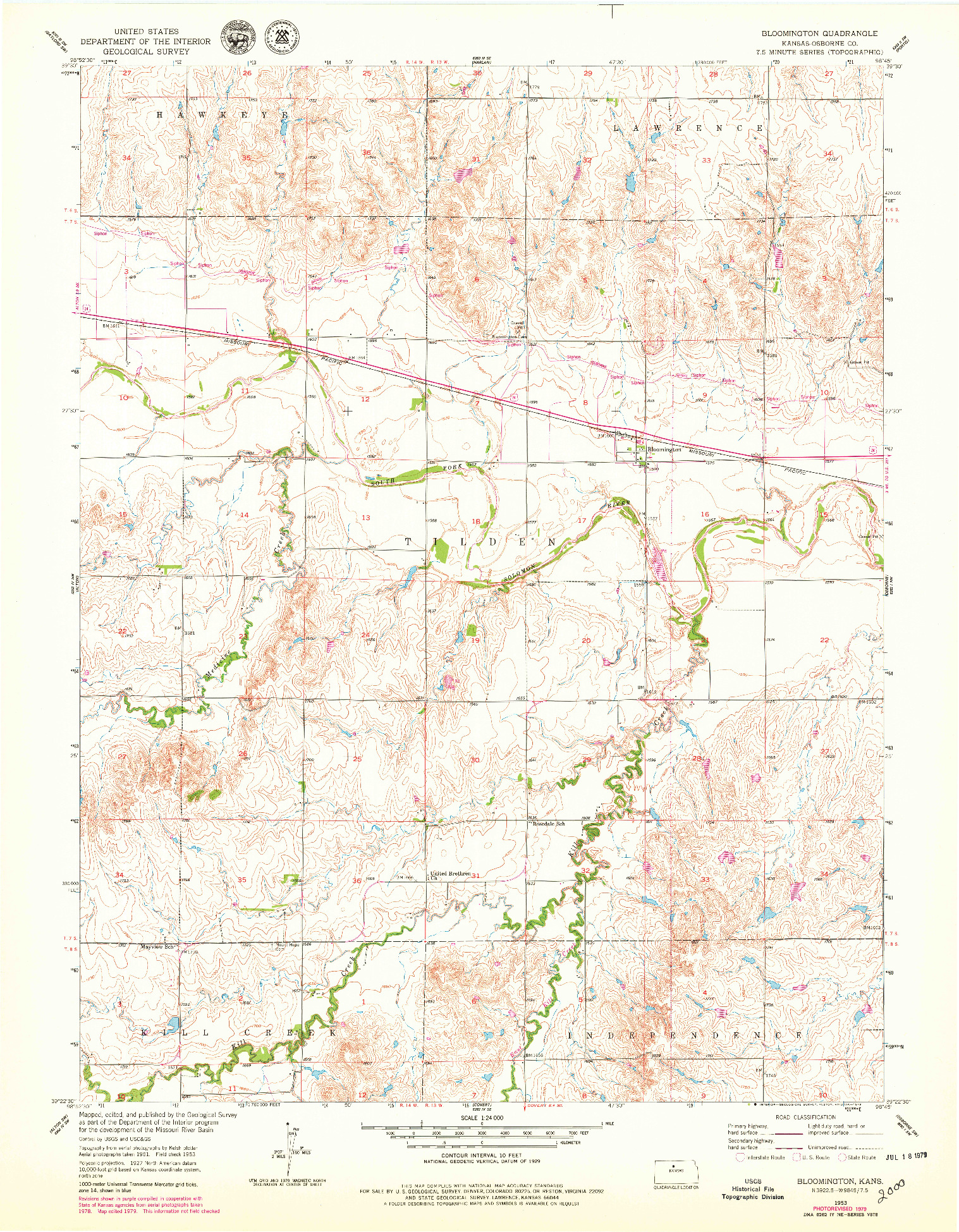 USGS 1:24000-SCALE QUADRANGLE FOR BLOOMINGTON, KS 1953